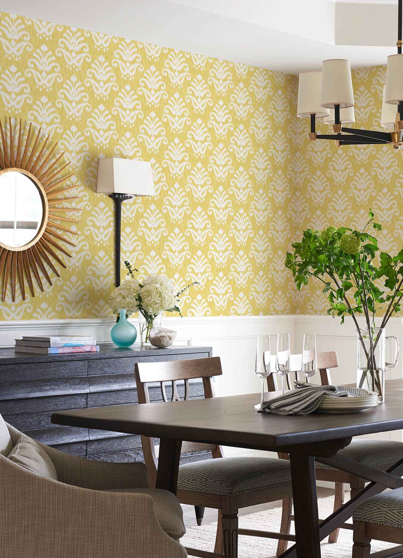 Keaton Yellow Medallion Wallpaper - York Wallcoverings - 4081-26328 - York Wallcoverings Wallpaper