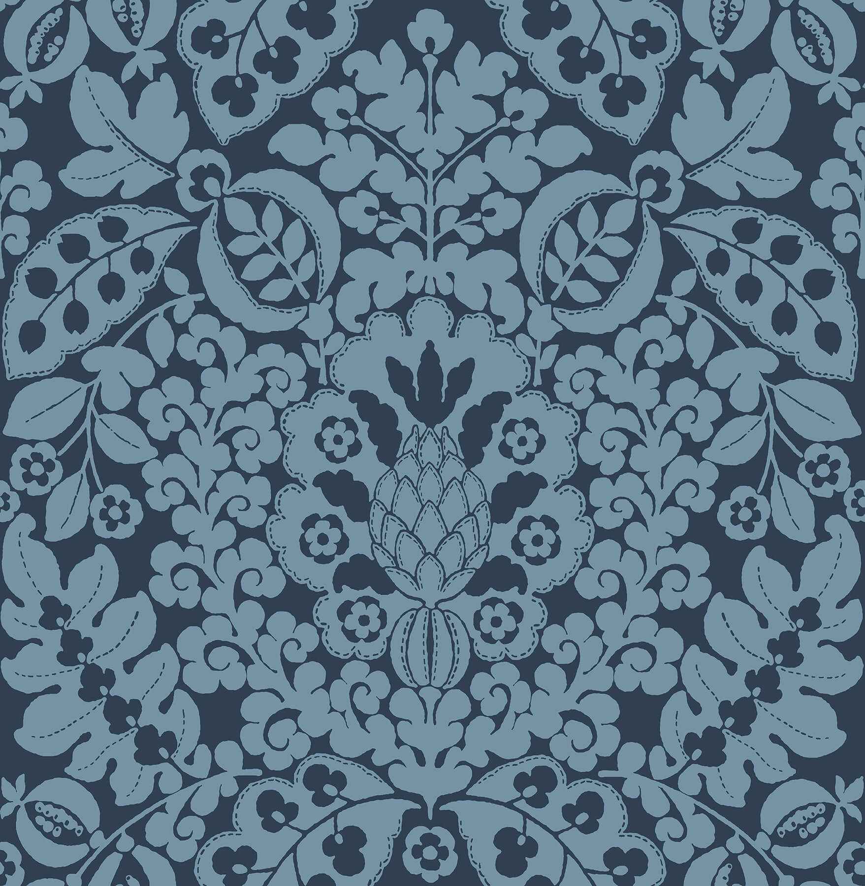 Marni Navy Fruit Damask Wallpaper - York Wallcoverings - 4081-26334 - York Wallcoverings Wallpaper