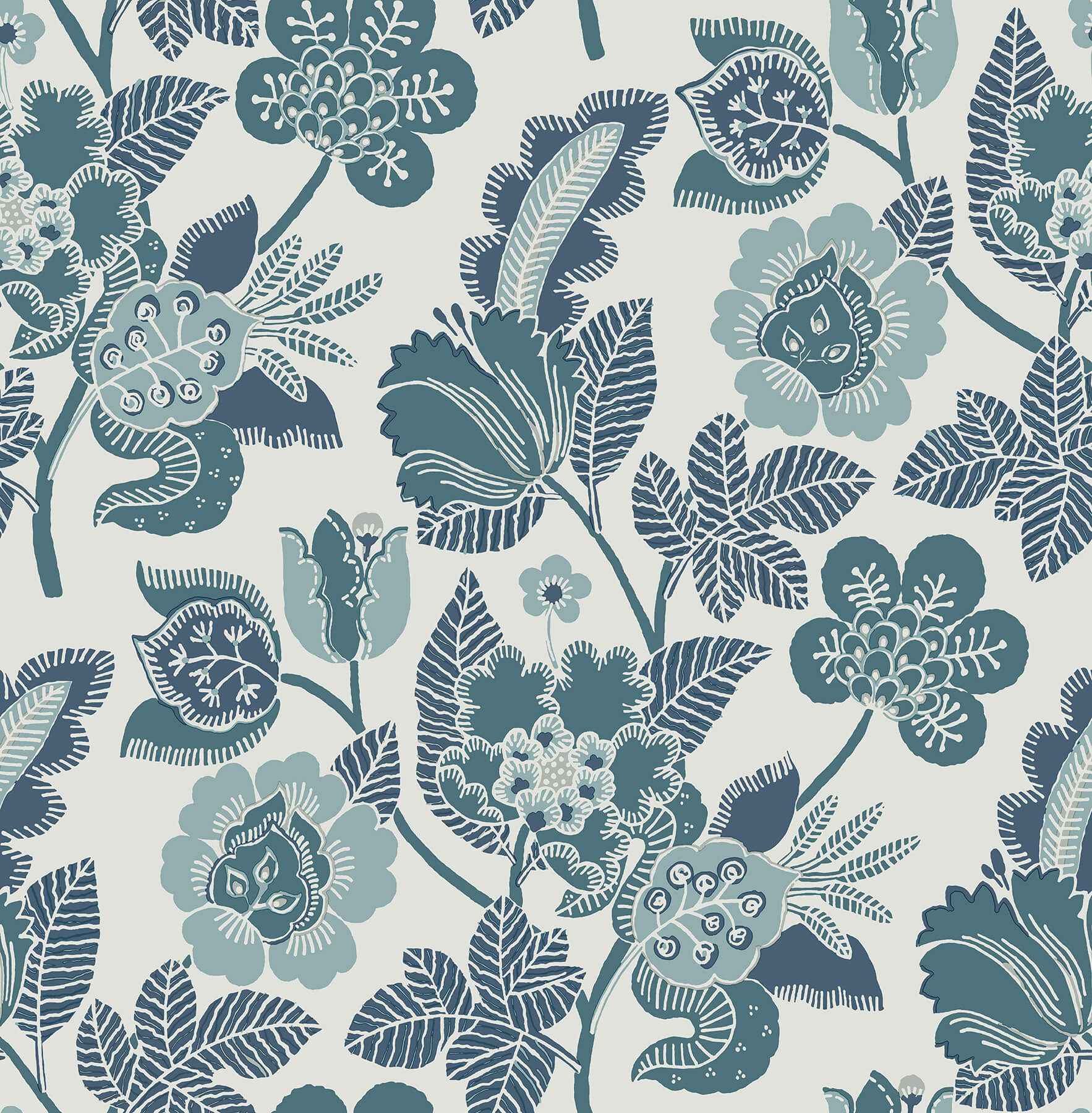 Jana Teal Jacobean Wallpaper - York Wallcoverings - 4081-26340