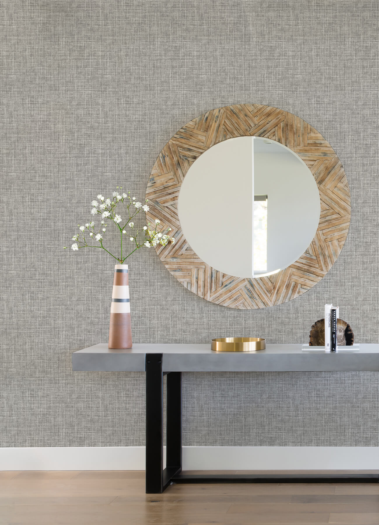 emerson-grey-faux-linen-wallpaper-york-wallcoverings-4081-26354 - York Wallcoverings Wallpaper
