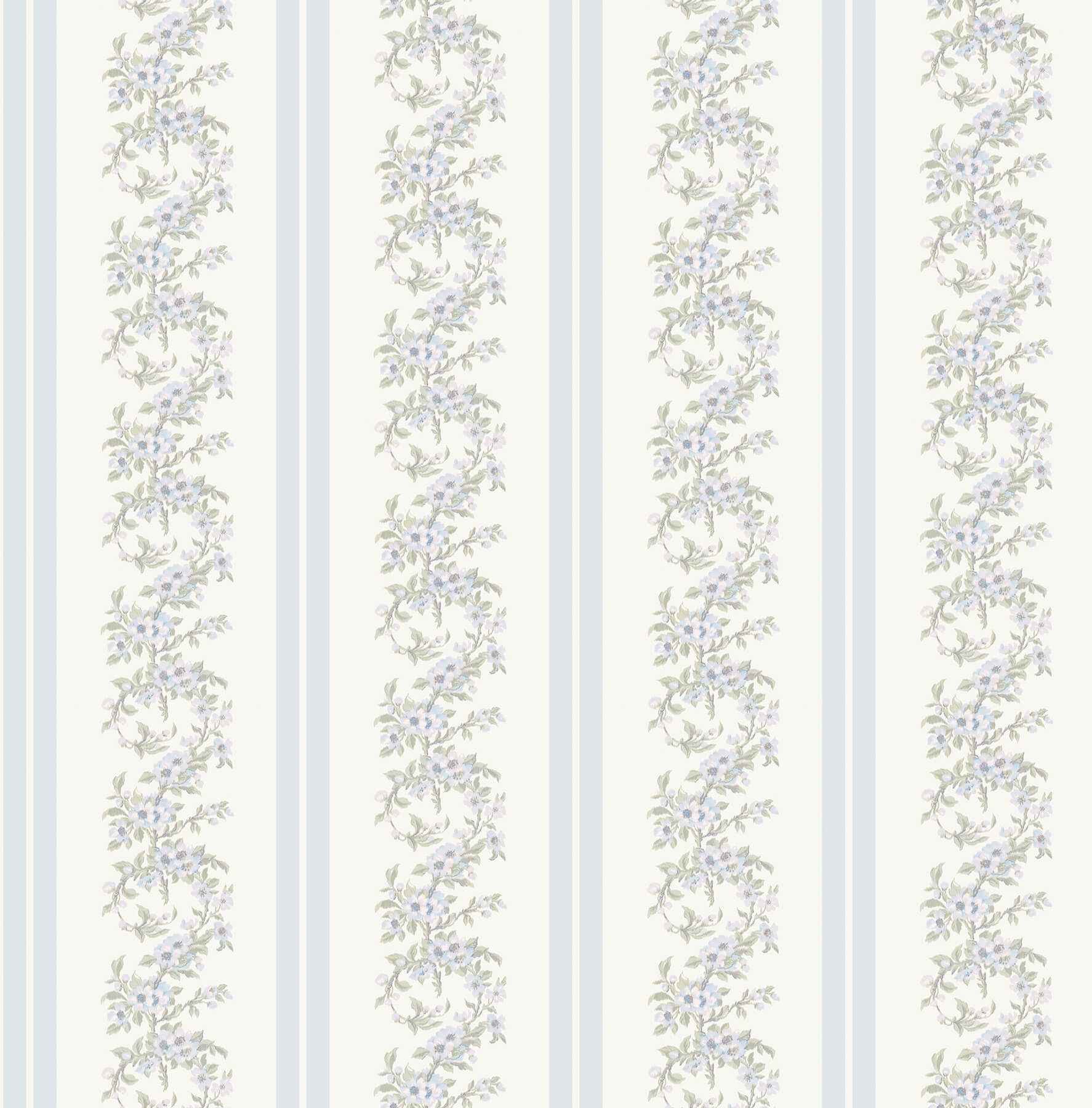 Marigold Wreath Baby Blue Rush Floral Stripe Wallpaper - York Wallcoverings - AST4650 - York Wallcoverings Wallpaper