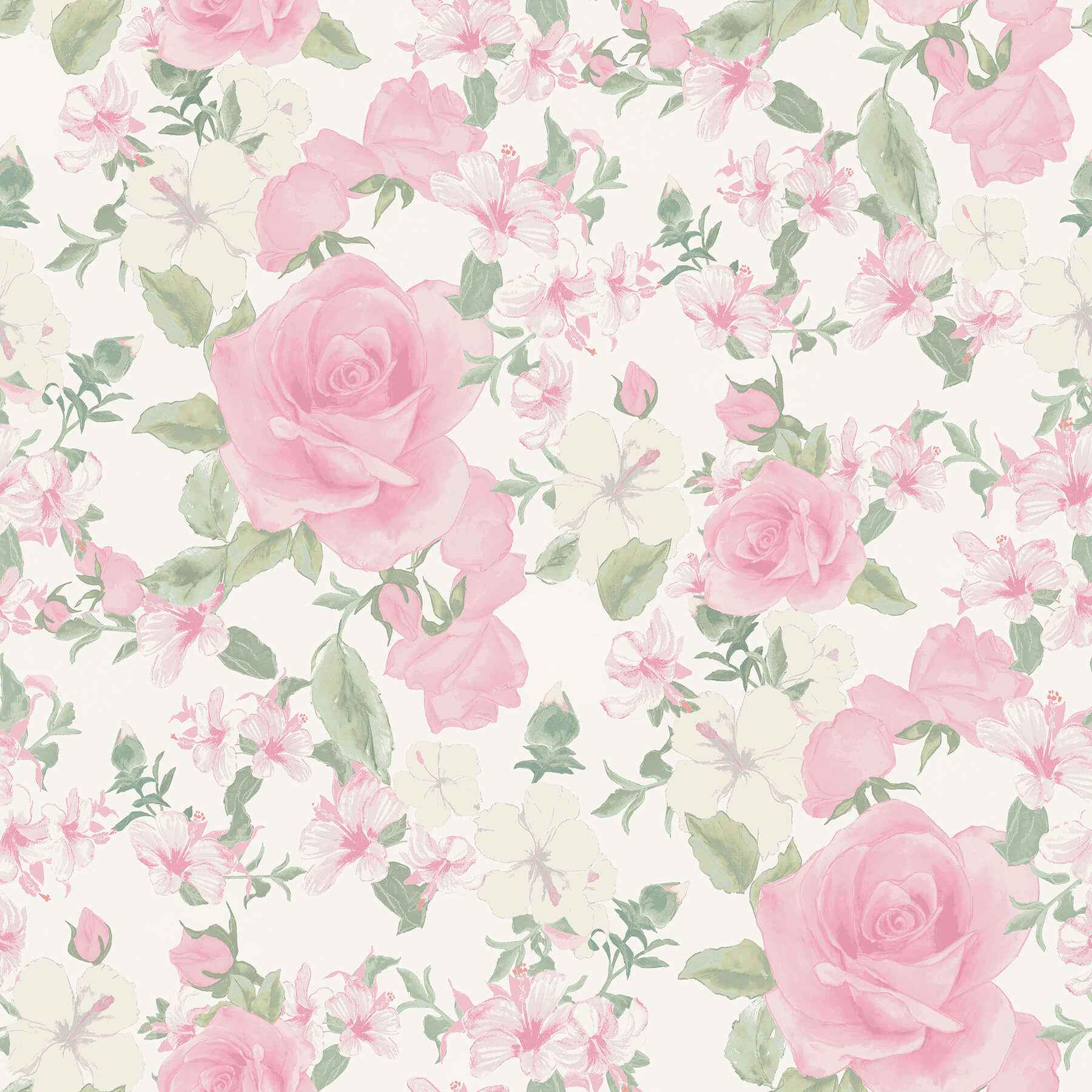 Sunset Harbor Rose Vida Rosa Roses & White Flowers Wallpaper - York Wallcoverings - AST4655