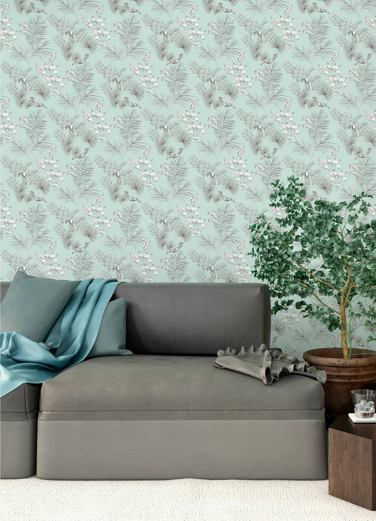 shelly-mint-toucan-toile-wallpaper-york-wallcoverings-wld53113w - York Wallcoverings Wallpaper
