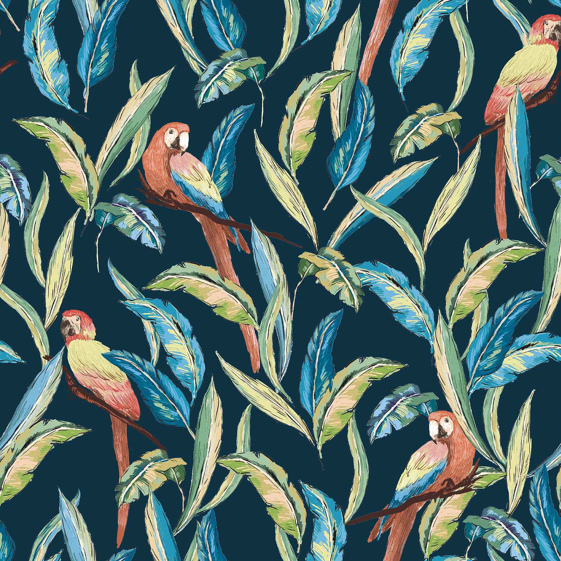 Timor Indigo Parrot Wallpaper - York Wallcoverings - WLD53117W