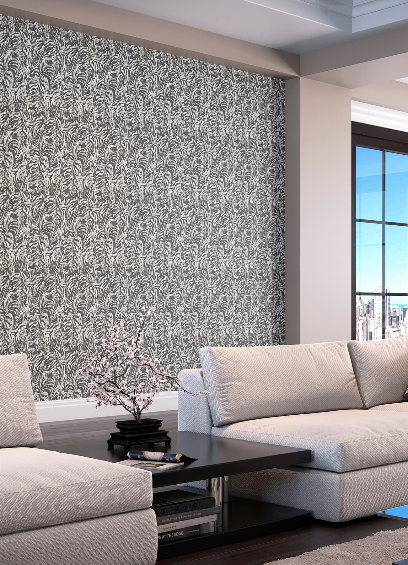 davy-charcoal-zebra-wallpaper-york-wallcoverings-wld53135w - York Wallcoverings Wallpaper