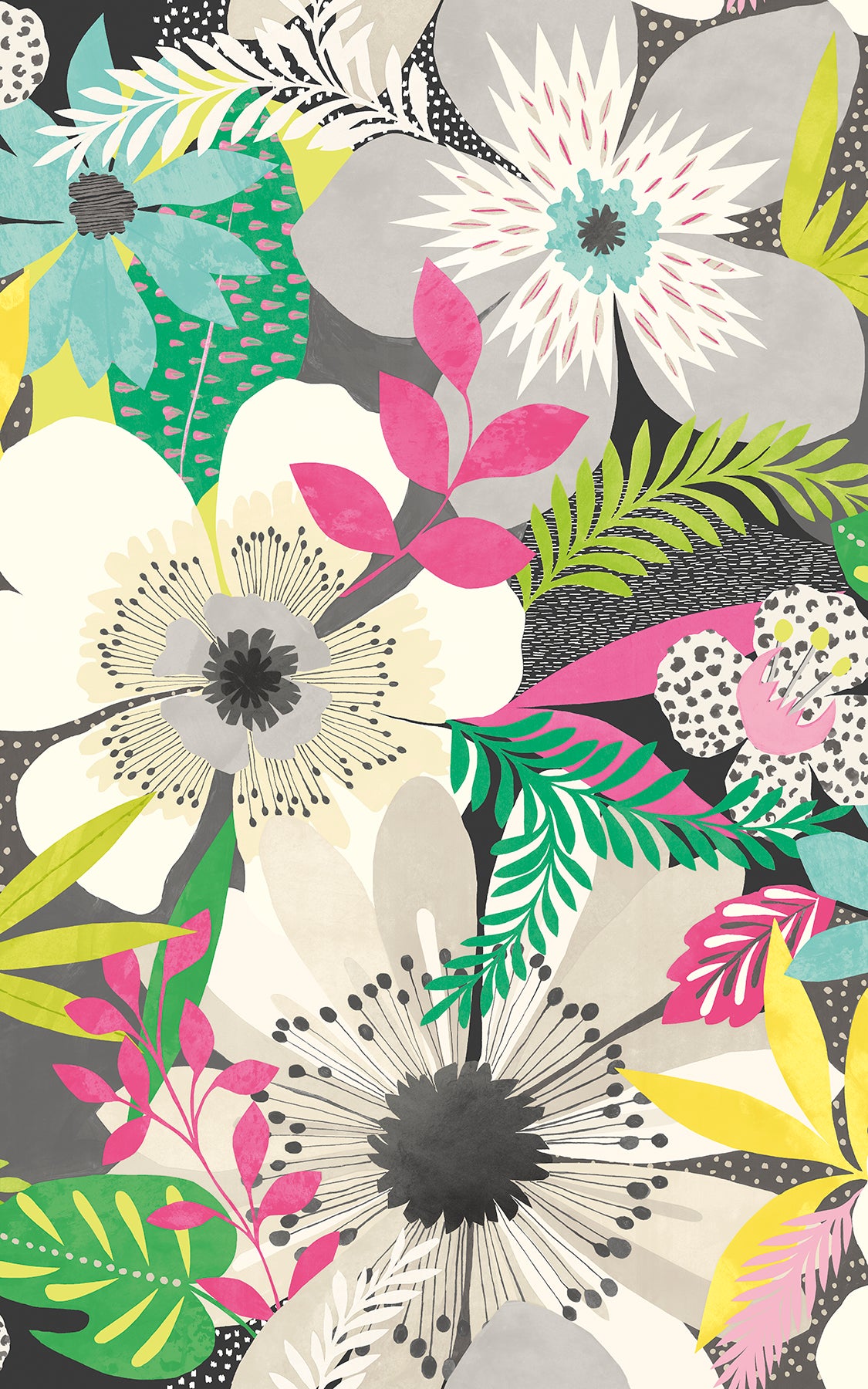 janis-charcoal-floral-riot-wallpaper-york-wallcoverings-cep50101w - York Wallcoverings Wallpaper