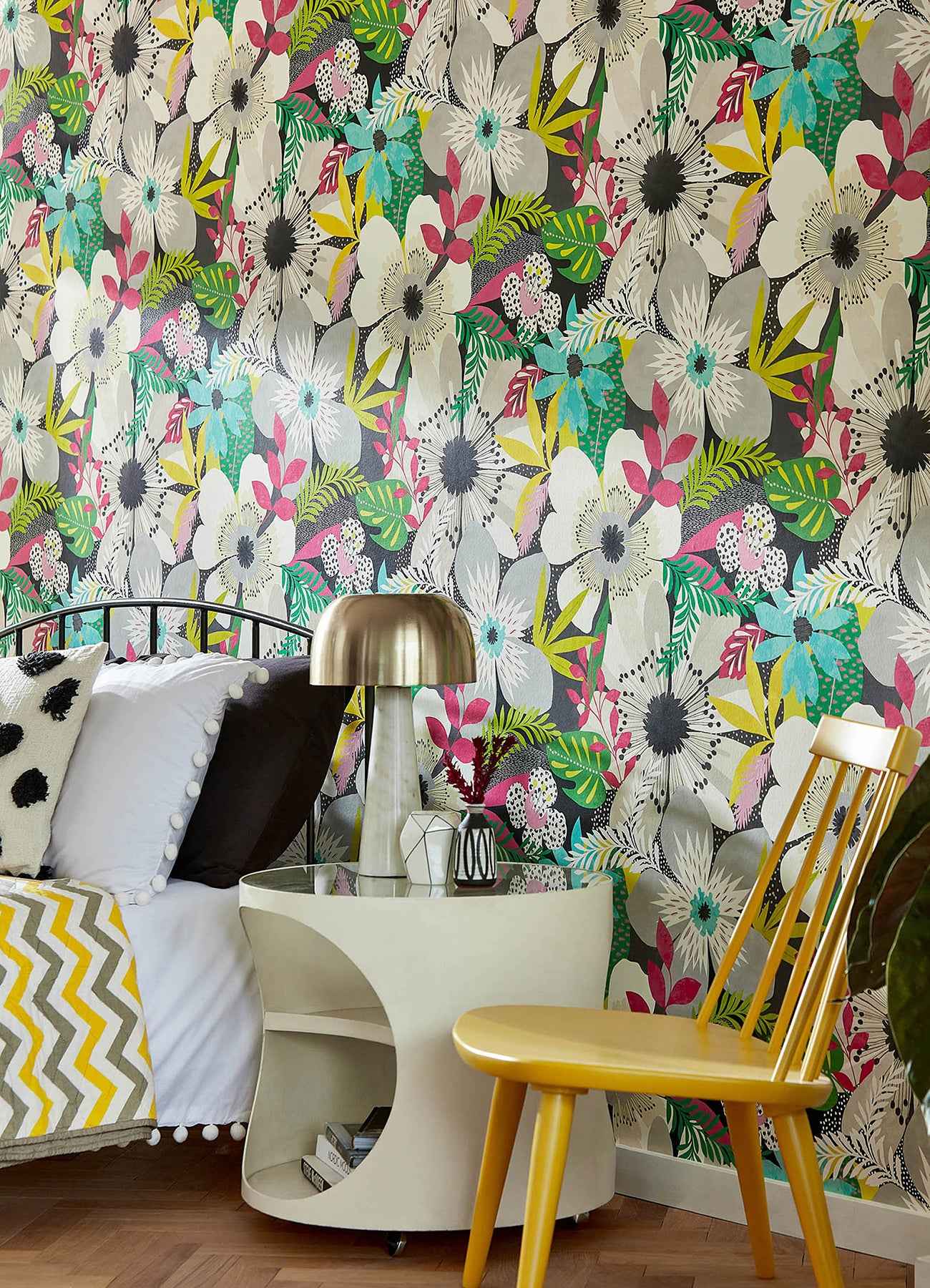Janis Charcoal Floral Riot Wallpaper - York Wallcoverings - CEP50101W - York Wallcoverings Wallpaper