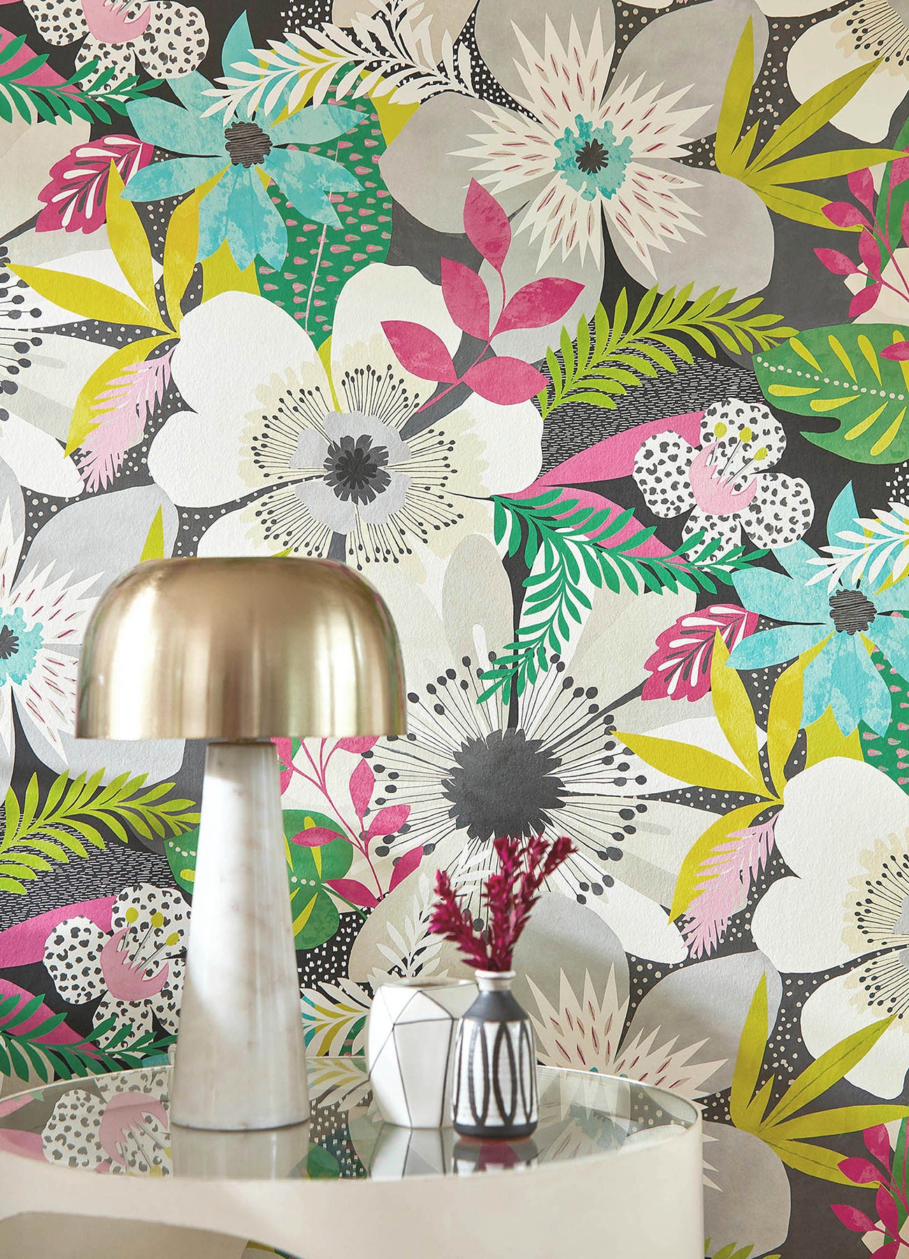janis-charcoal-floral-riot-wallpaper-york-wallcoverings-cep50101w - York Wallcoverings Wallpaper