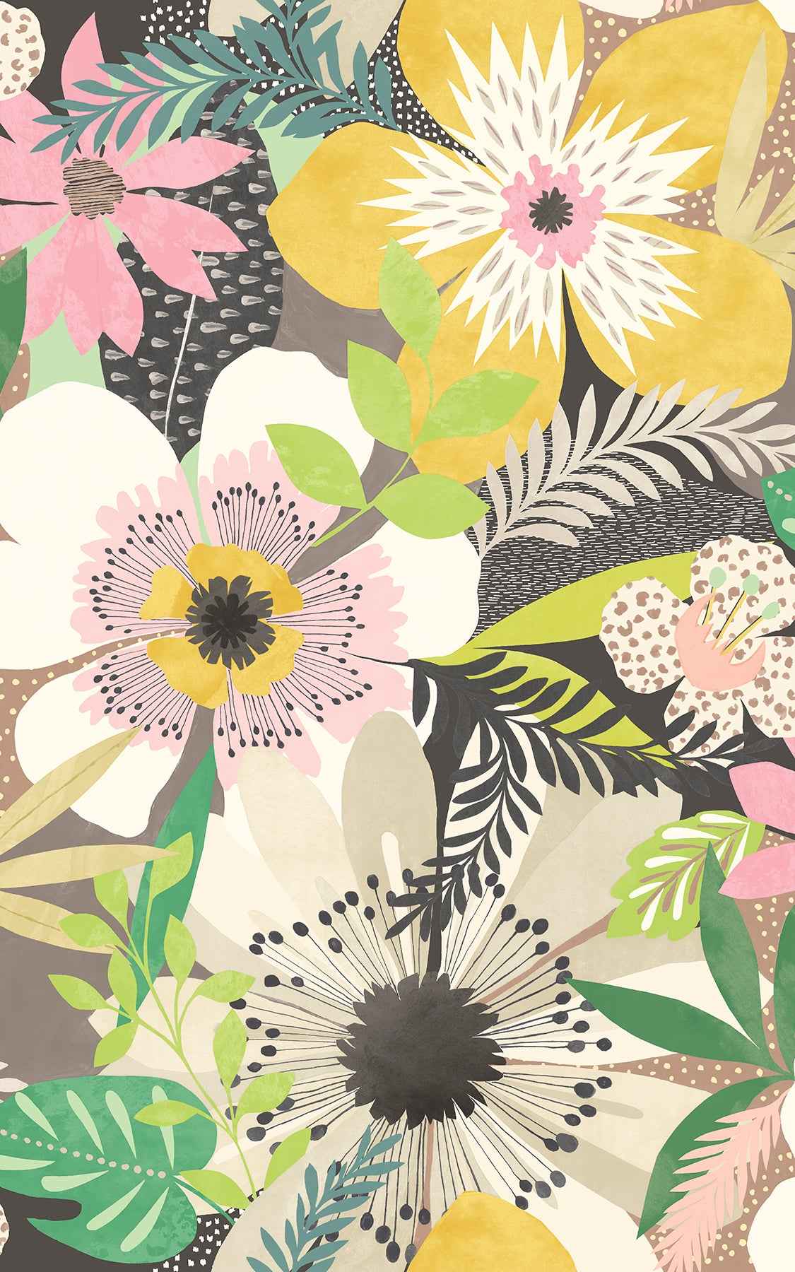 Janis Mustard Floral Riot Wallpaper - York Wallcoverings - CEP50102W - York Wallcoverings Wallpaper