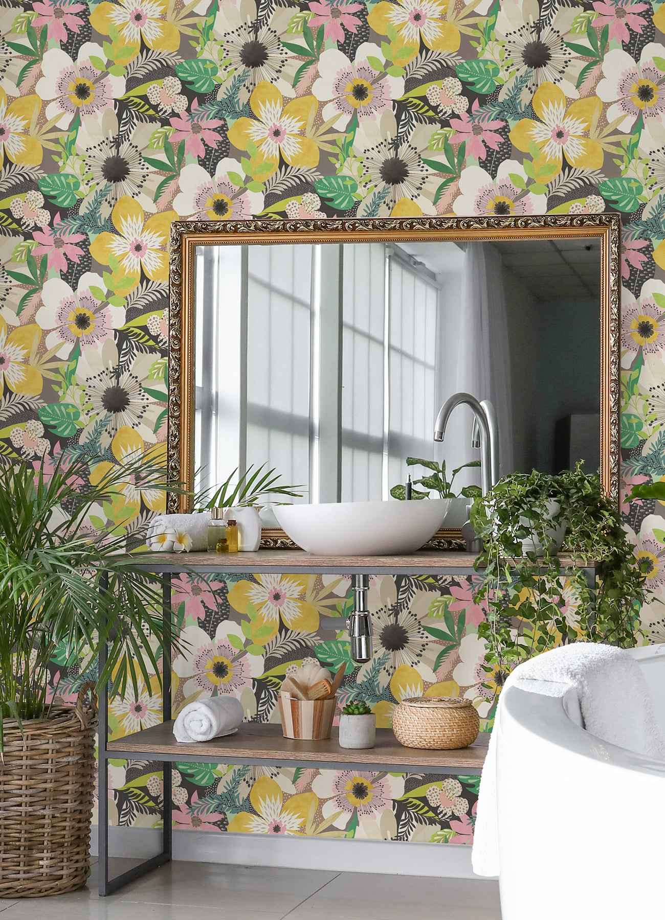 Janis Mustard Floral Riot Wallpaper - York Wallcoverings - CEP50102W - York Wallcoverings Wallpaper