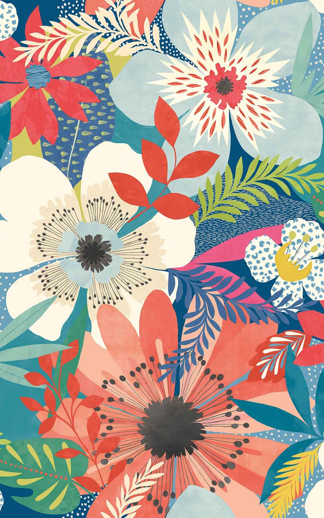 Janis Indigo Floral Riot Wallpaper - York Wallcoverings - CEP50104W - York Wallcoverings Wallpaper