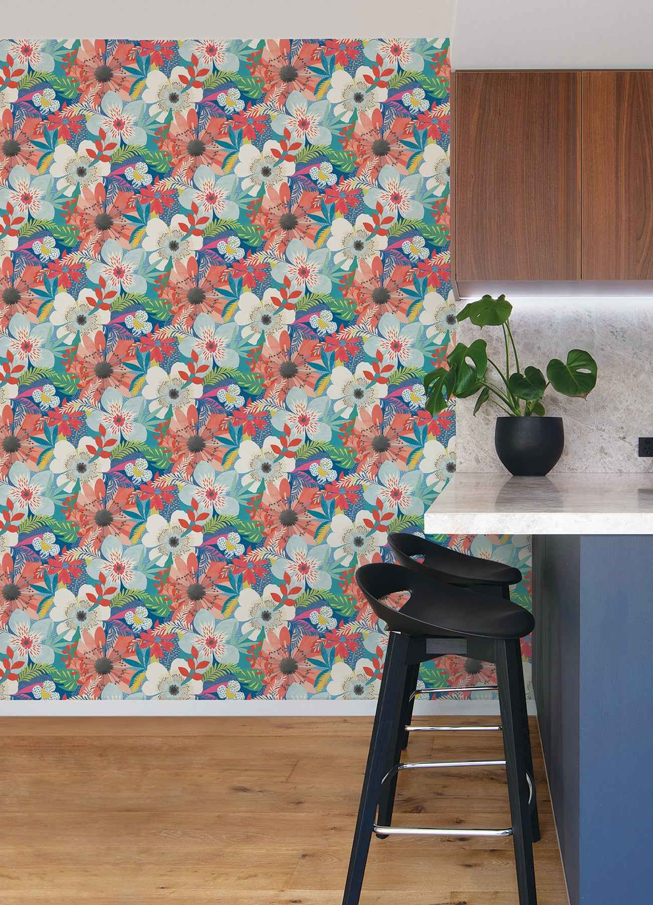Janis Indigo Floral Riot Wallpaper - York Wallcoverings - CEP50104W - York Wallcoverings Wallpaper
