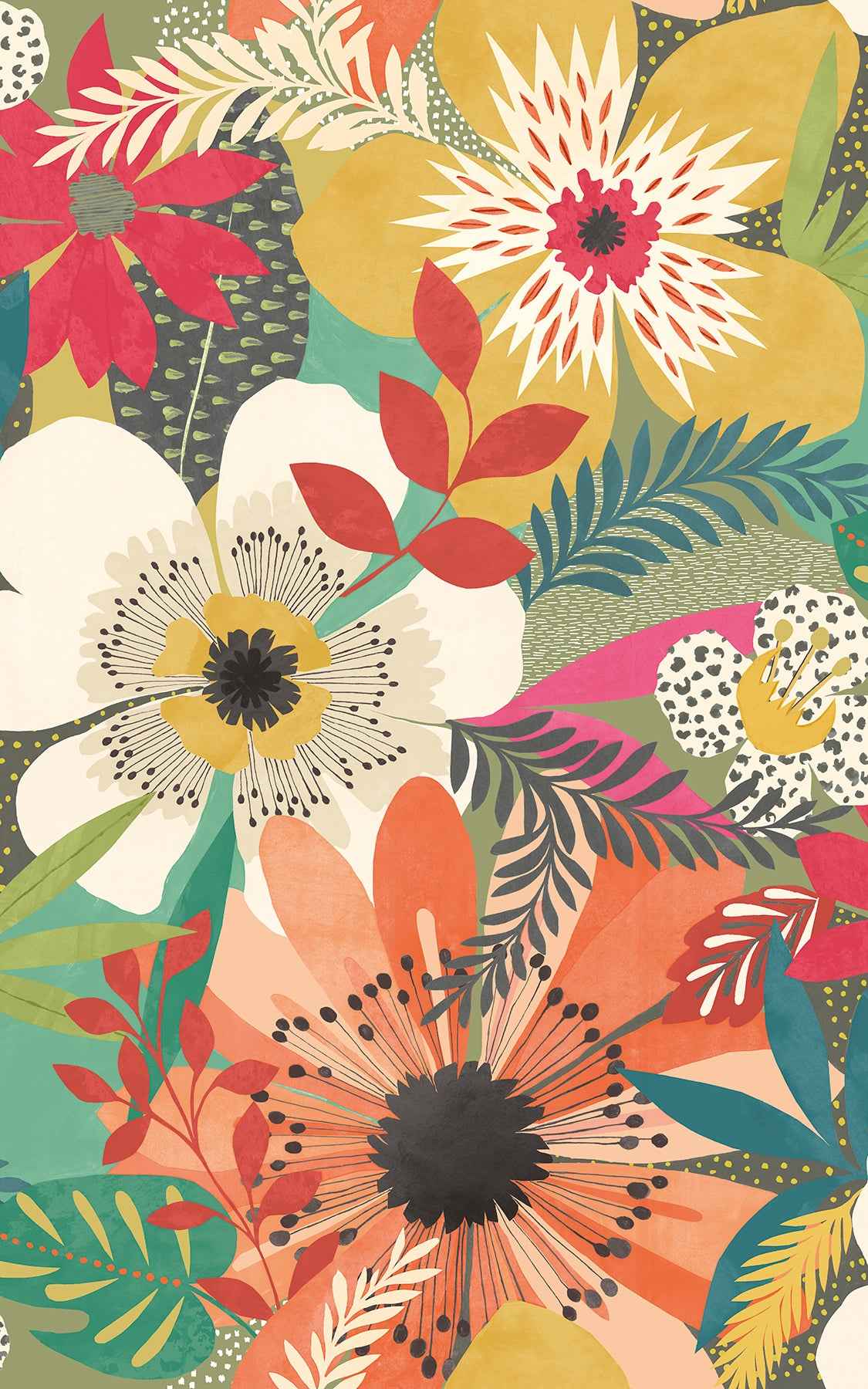 Janis Olive Floral Riot Wallpaper - York Wallcoverings - CEP50105W - York Wallcoverings Wallpaper