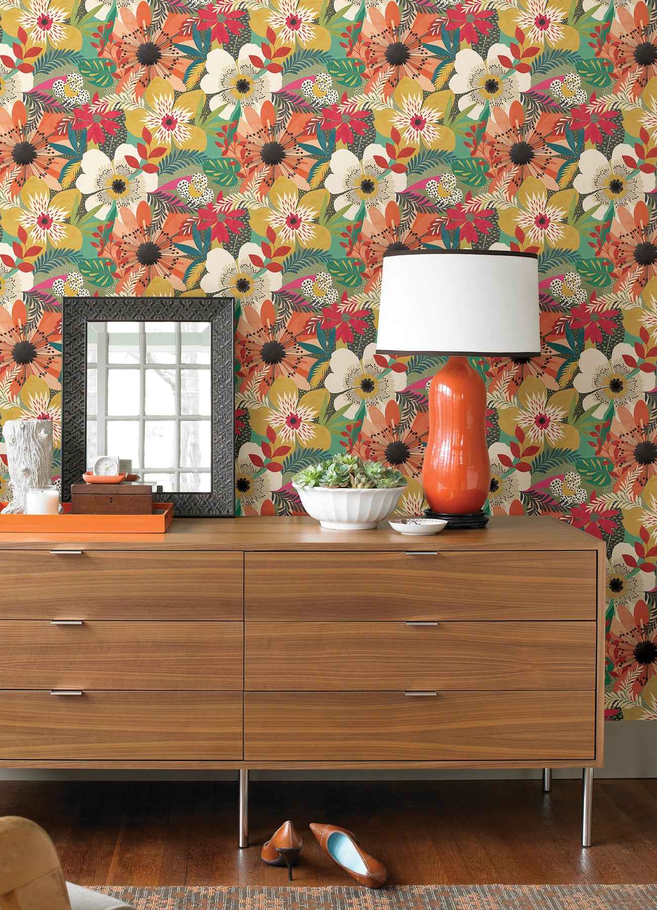 Janis Olive Floral Riot Wallpaper - York Wallcoverings - CEP50105W - York Wallcoverings Wallpaper