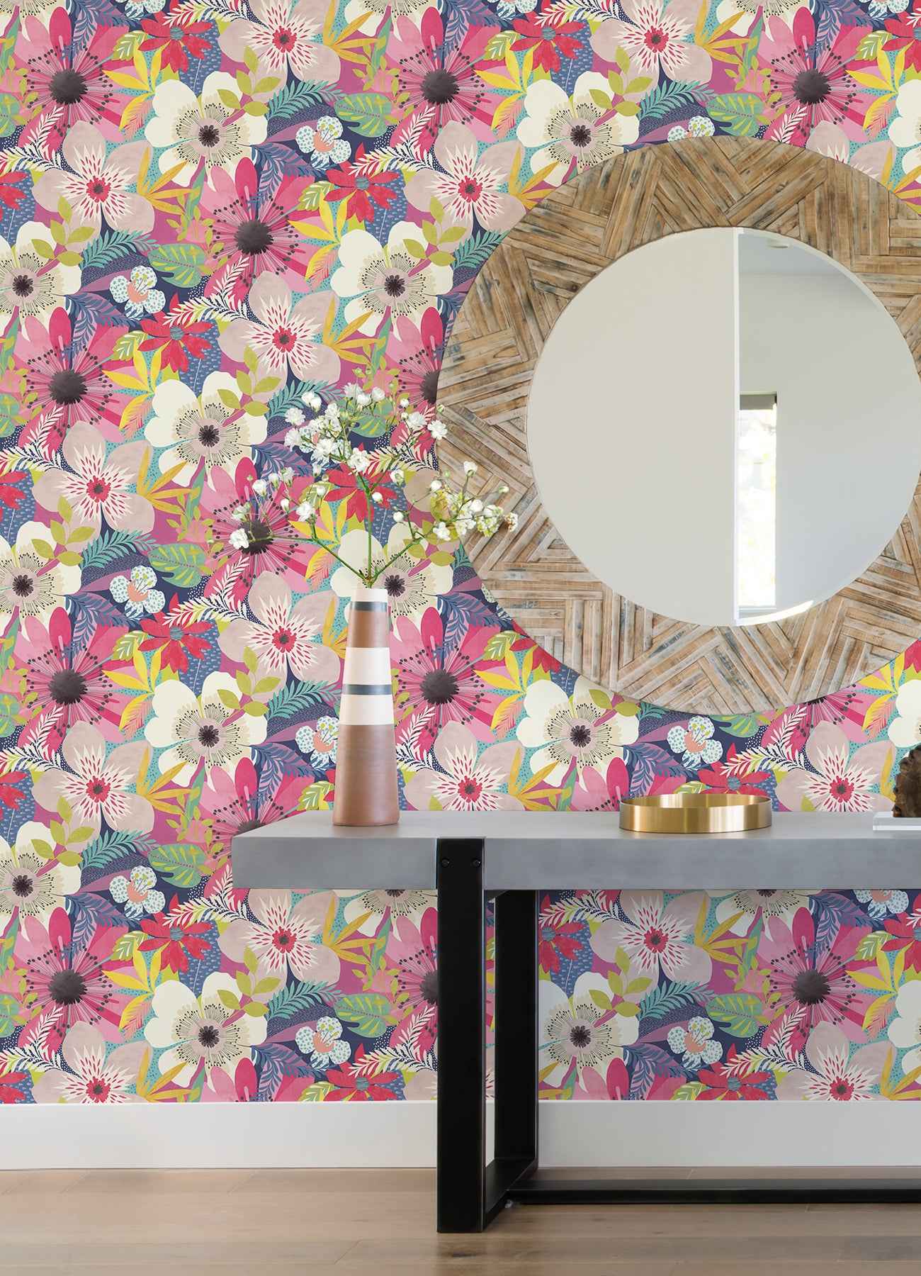 Janis Raspberry Floral Riot Wallpaper - York Wallcoverings - CEP50106W - York Wallcoverings Wallpaper