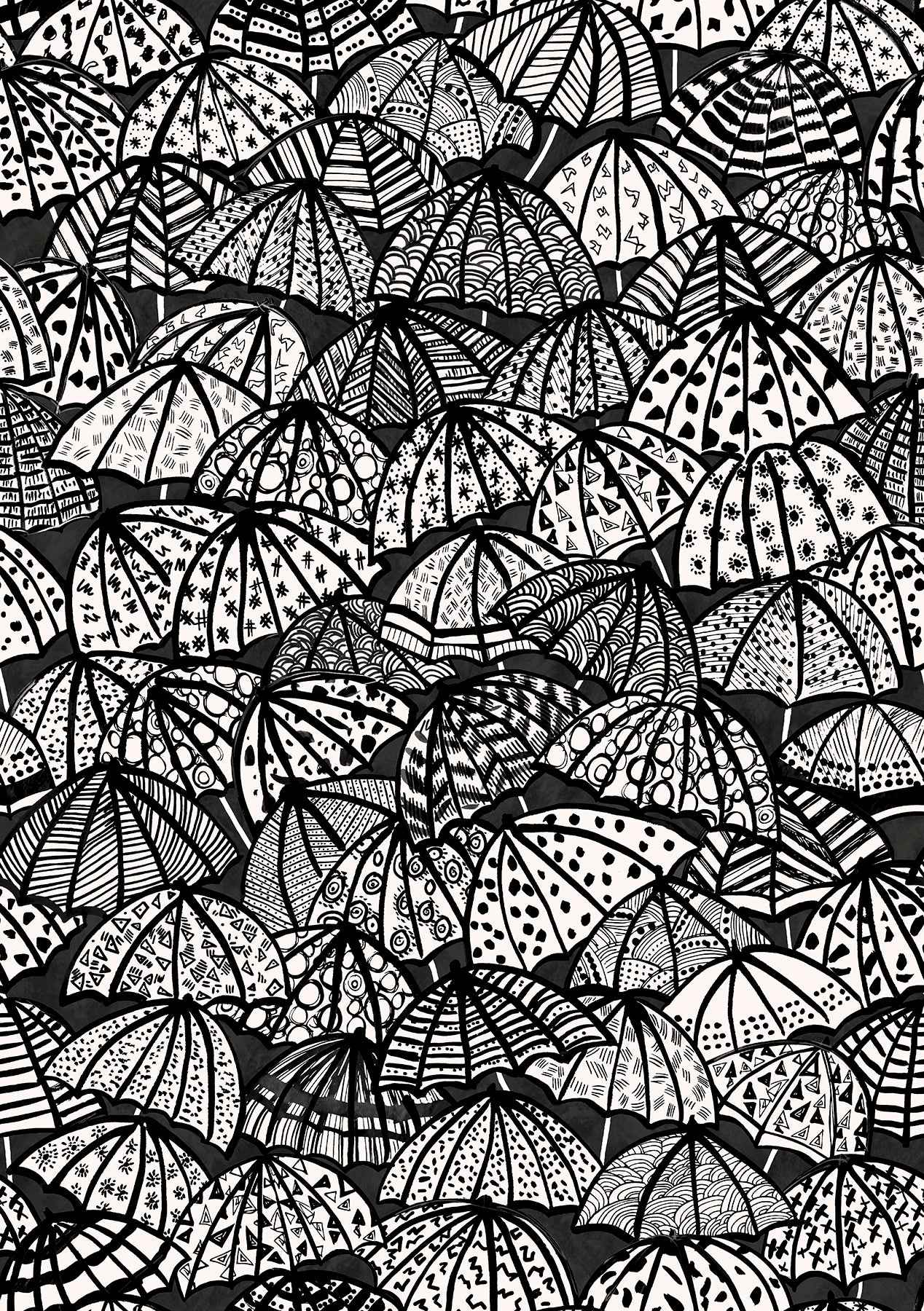 Dara Black Jolly Brollies Wallpaper - York Wallcoverings - CEP50113W - York Wallcoverings Wallpaper