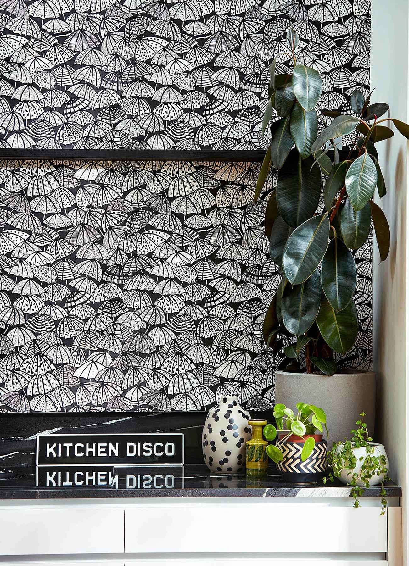 Dara Black Jolly Brollies Wallpaper - York Wallcoverings - CEP50113W - York Wallcoverings Wallpaper