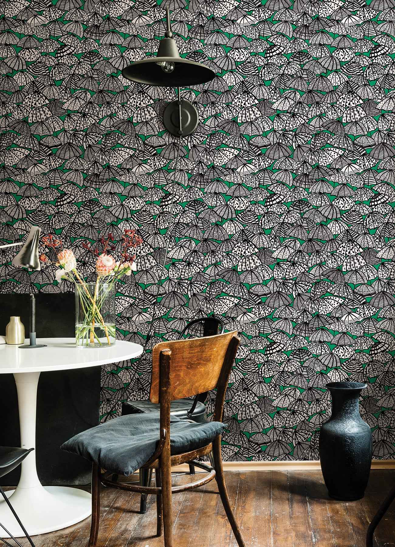 Dara Green Jolly Brollies Wallpaper - York Wallcoverings - CEP50114W - York Wallcoverings Wallpaper