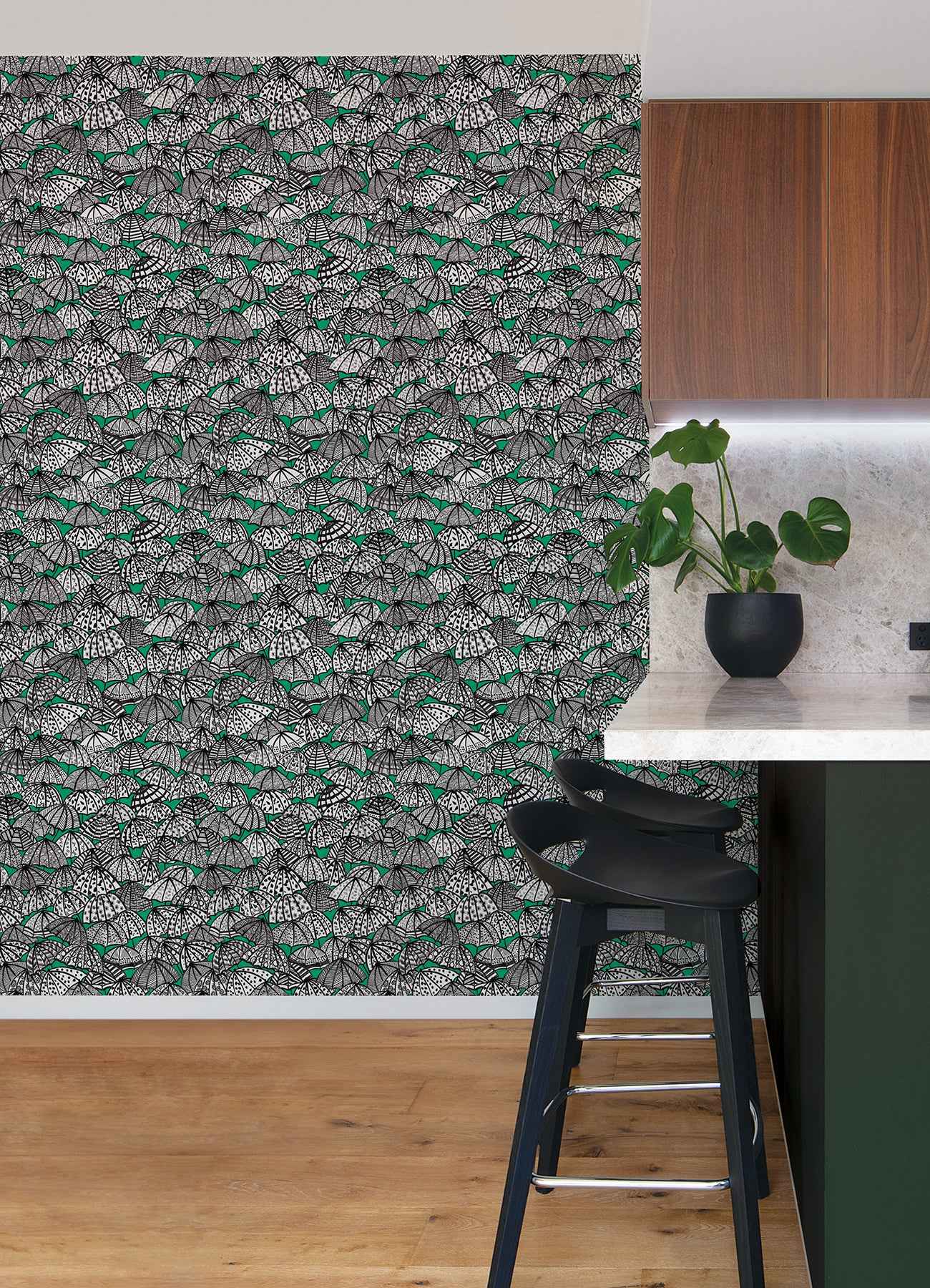 Dara Green Jolly Brollies Wallpaper - York Wallcoverings - CEP50114W - York Wallcoverings Wallpaper