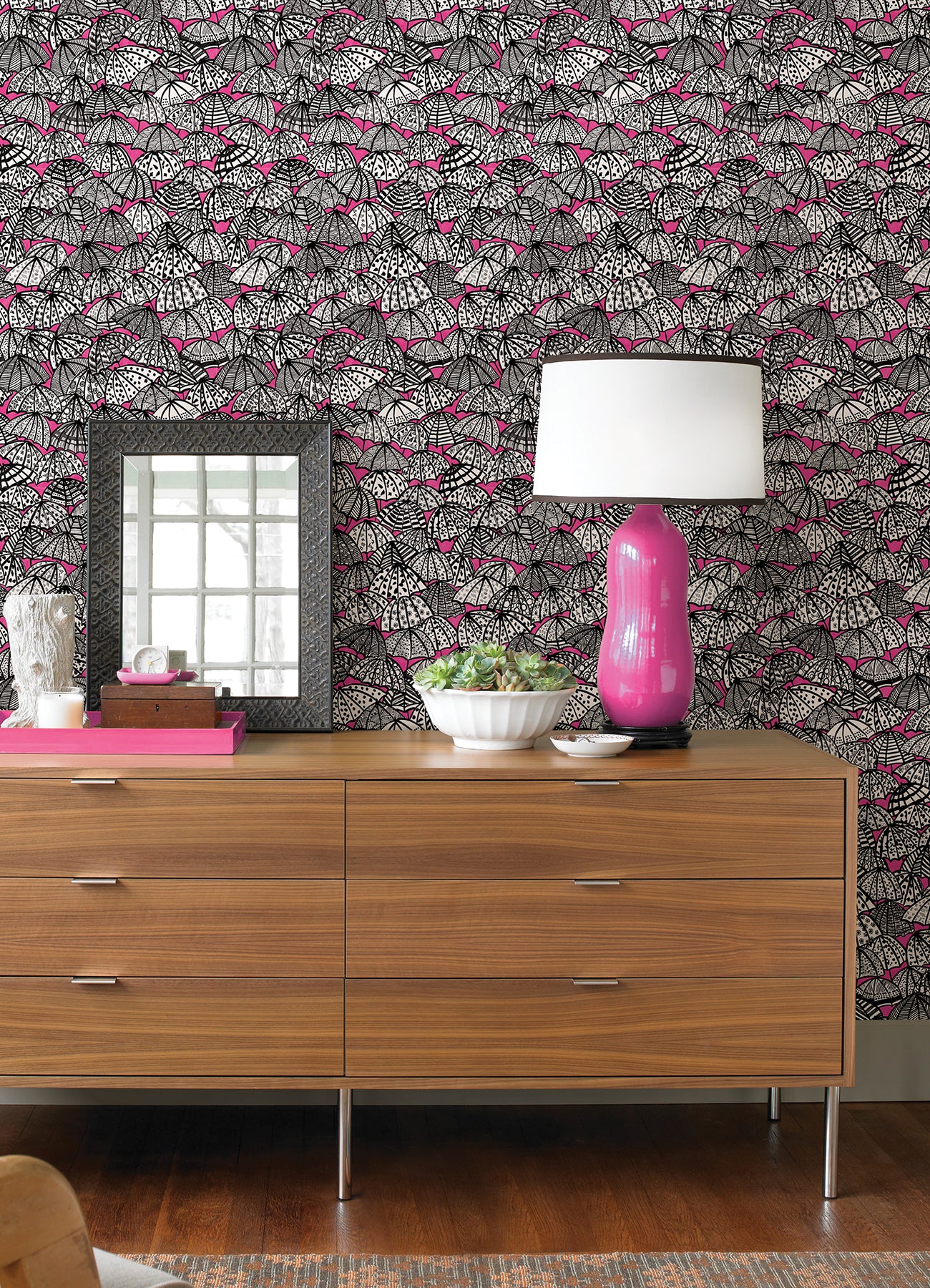 dara-raspberry-jolly-brollies-wallpaper-york-wallcoverings-cep50115w - York Wallcoverings Wallpaper