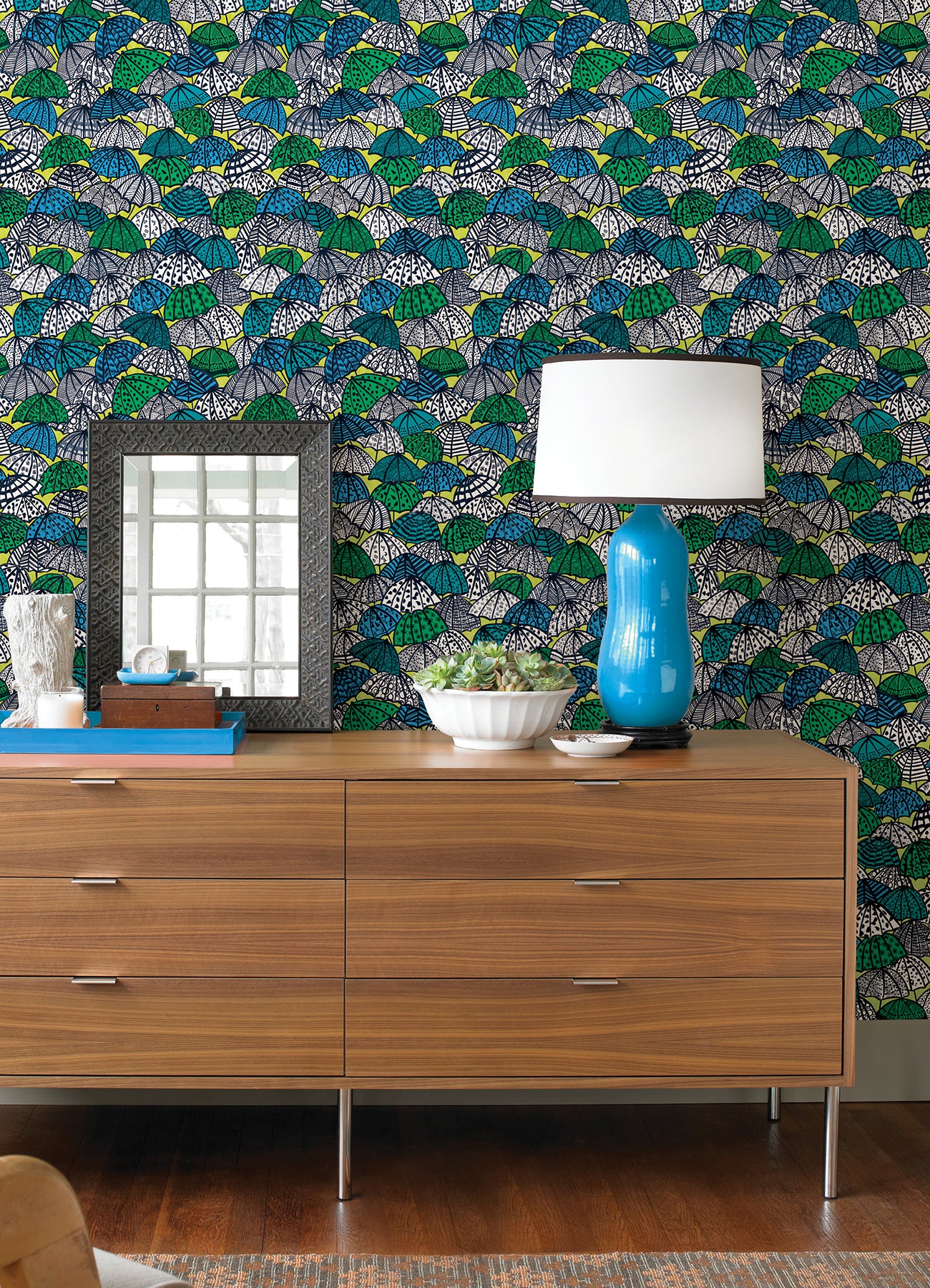 dara-chartreuse-jolly-brollies-wallpaper-york-wallcoverings-cep50117w - York Wallcoverings Papel pintado
