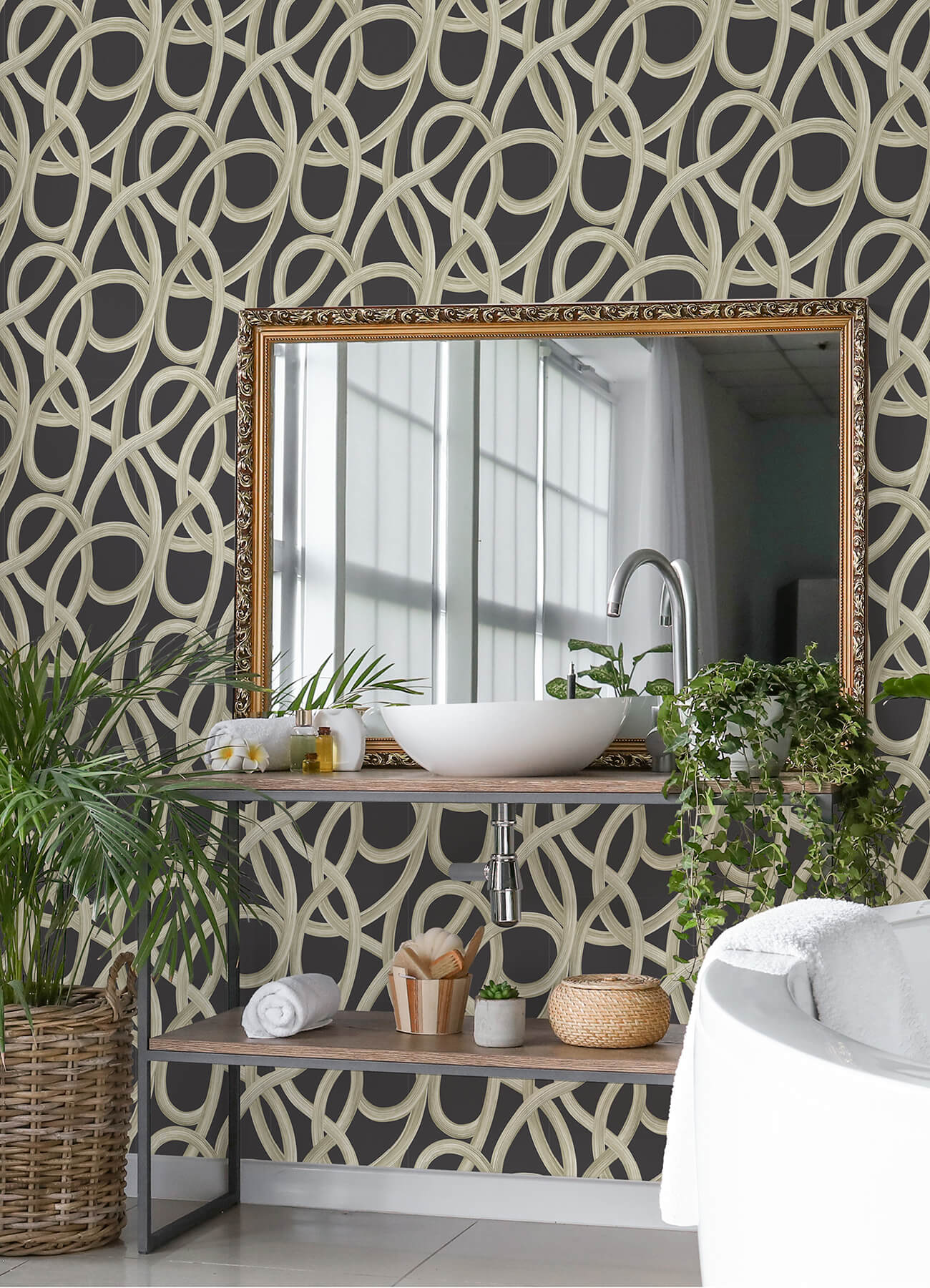 calix-black-twisted-geo-wallpaper-york-wallcoverings-cep50126w - York Wallpaper Wallpaper