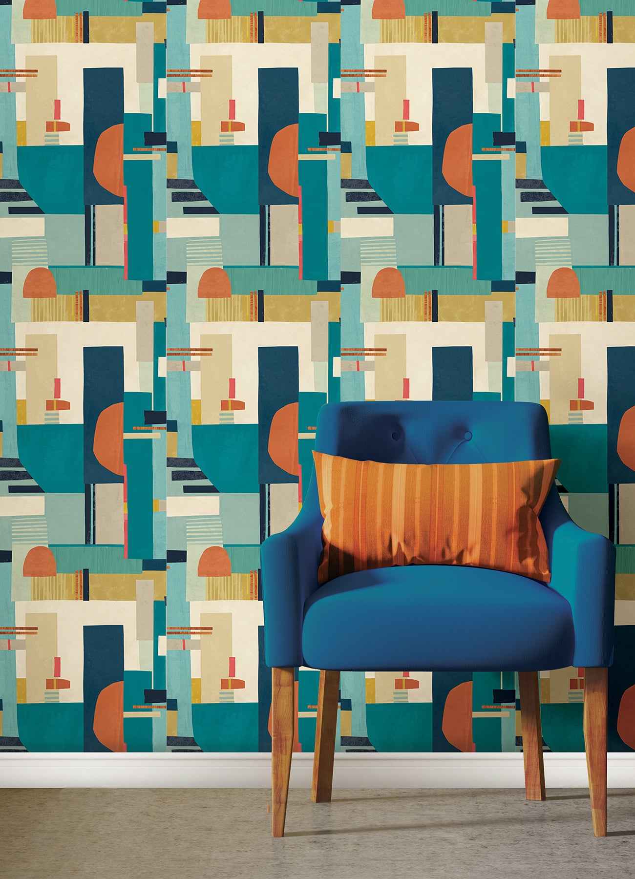 Rhodes Teal Blocs Wallpaper - York Wallcoverings - CEP50131W - York Wallcoverings Wallpaper