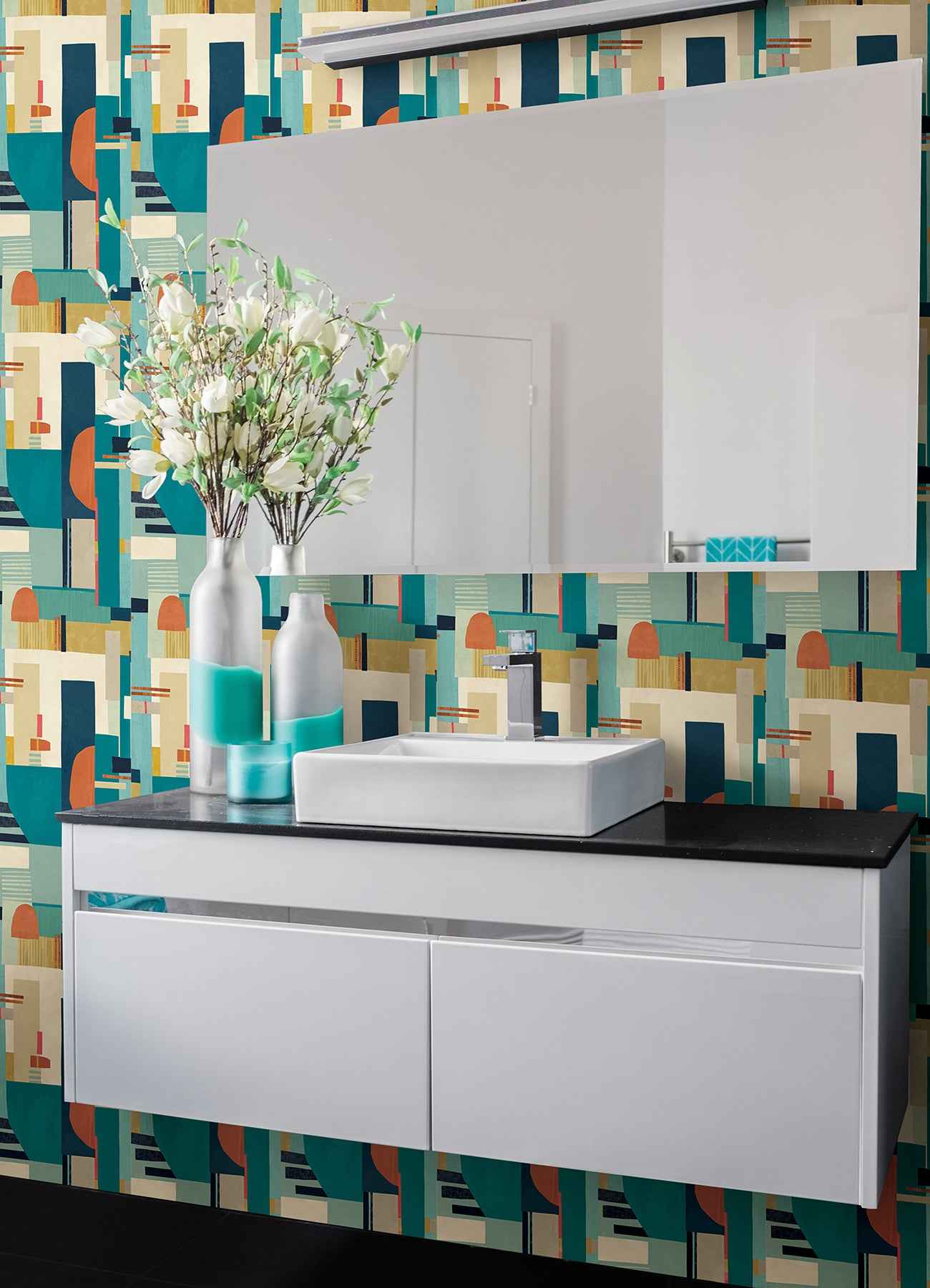 Rhodes Teal Blocs Wallpaper - York Wallcoverings - CEP50131W - York Wallcoverings Wallpaper