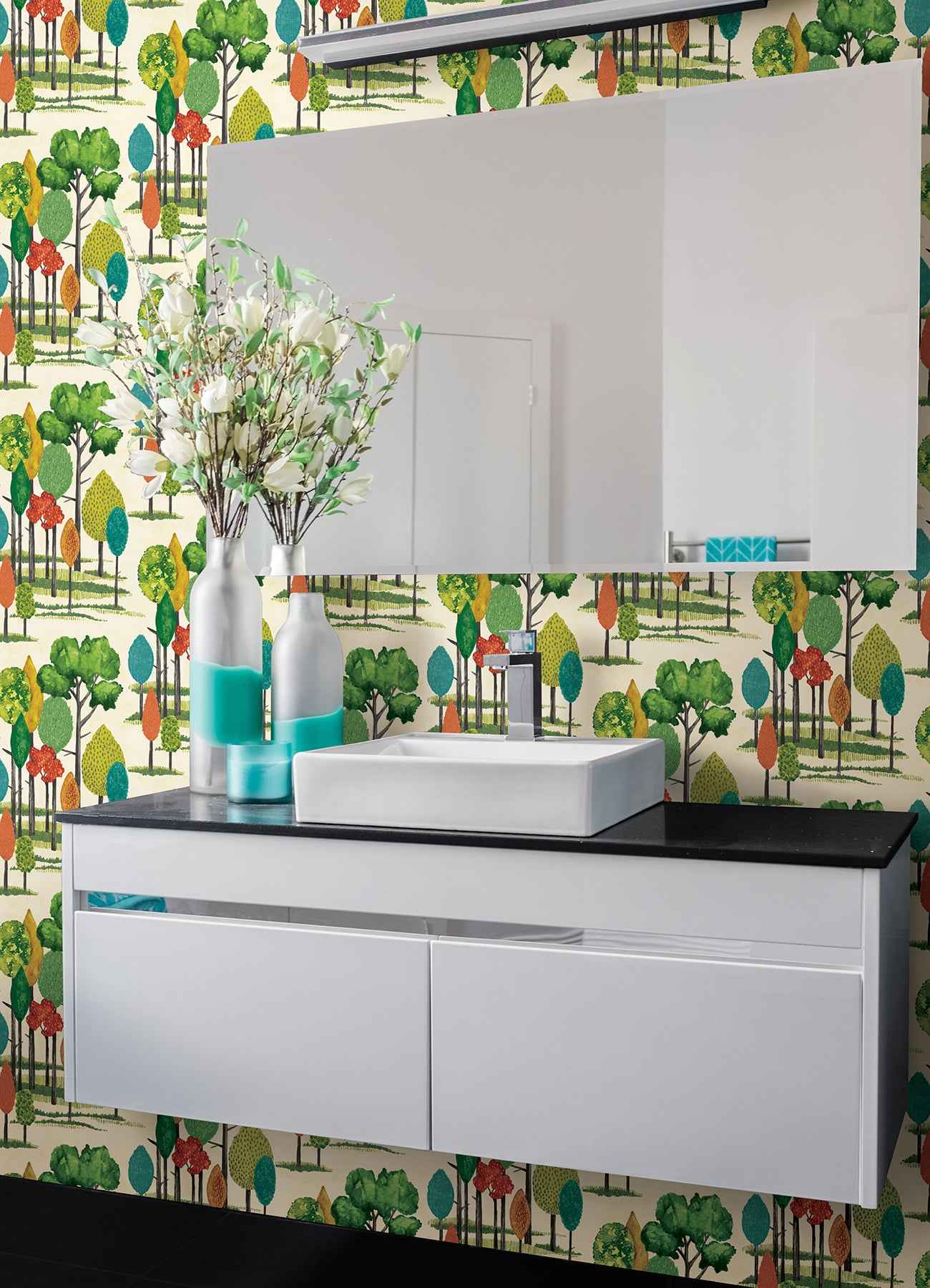 Cypress Teal Tall Trees Wallpaper - York Wallcoverings - CEP50137W - York Wallcoverings Wallpaper