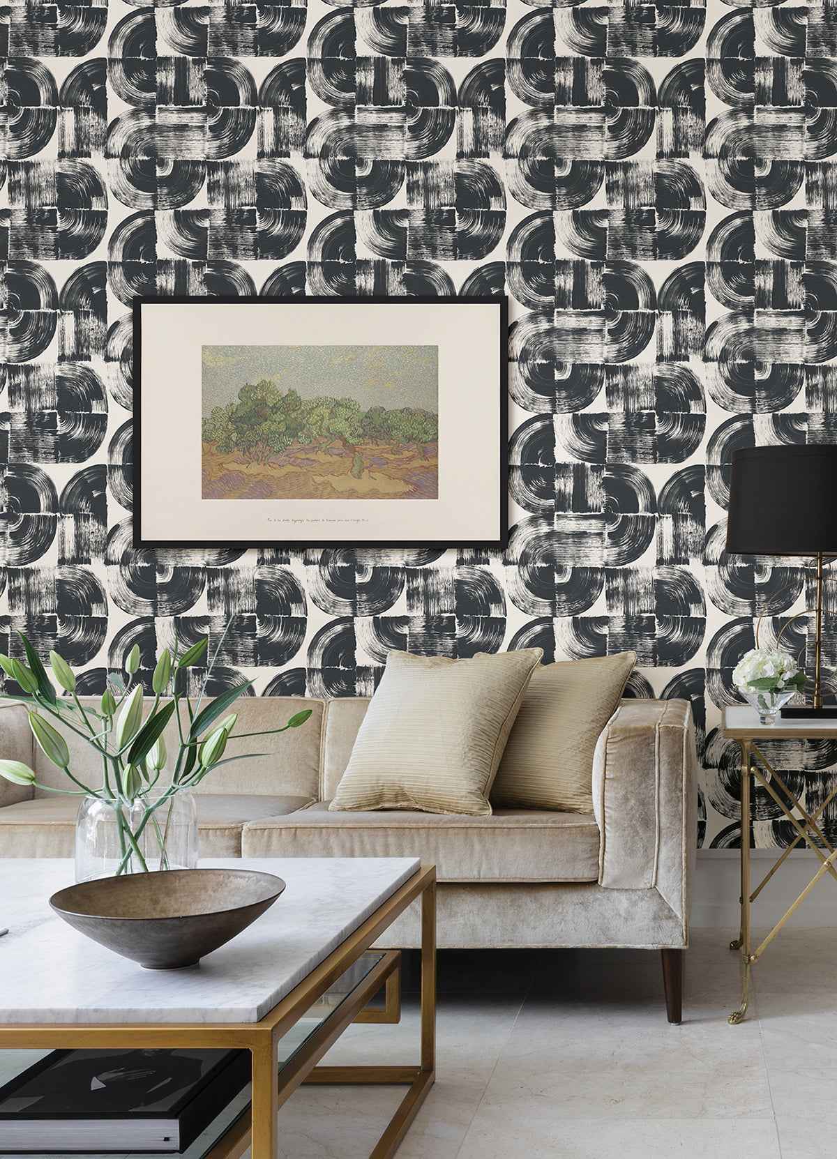 Giulietta Black Painterly Geometric Wallpaper - York Wallcoverings - 4014-26404 - York Wallcoverings Wallpaper