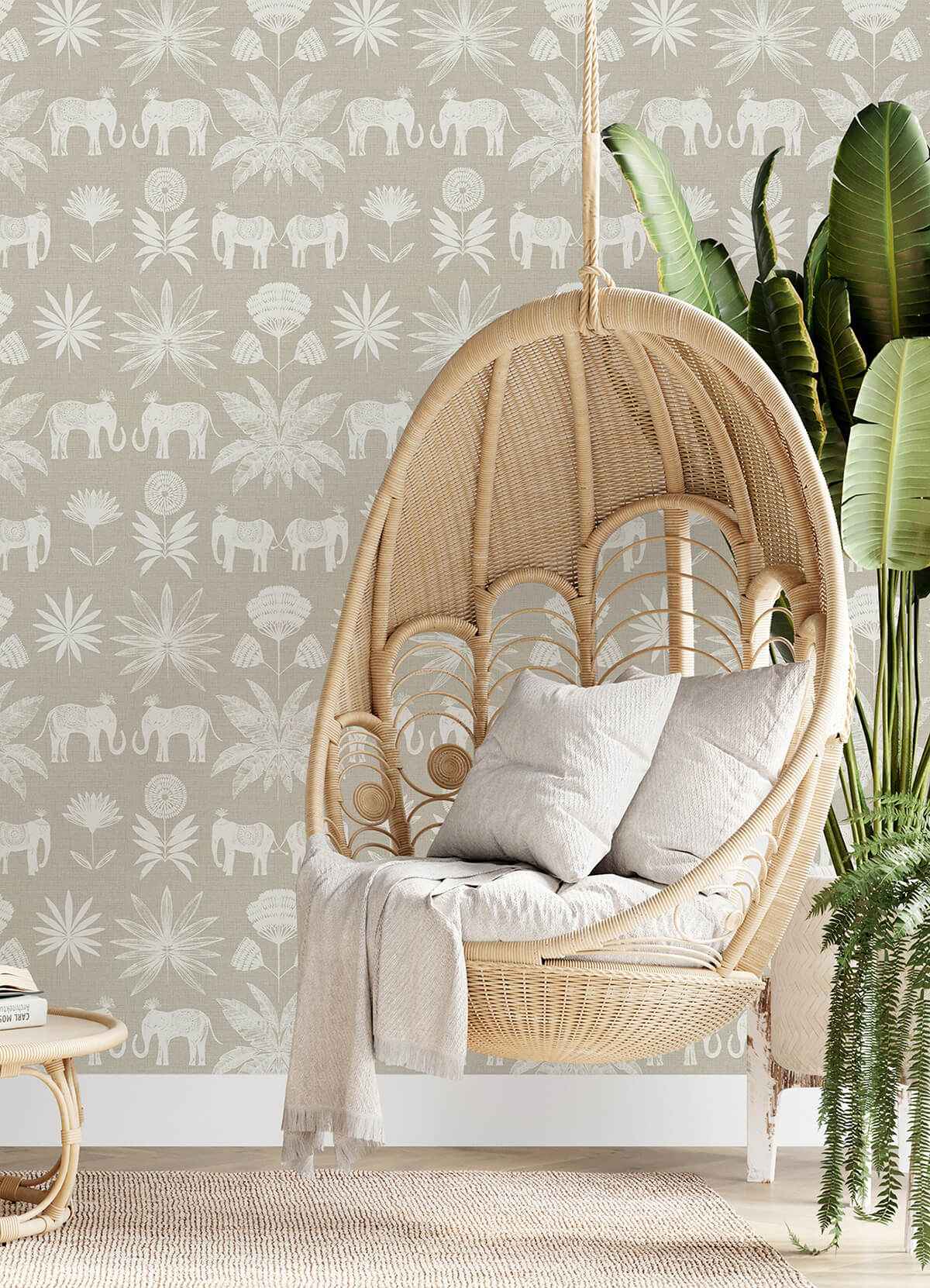 bazaar-light-grey-elephant-oasis-wallpaper-york-wallcoverings-4014-26433 - York Wallcoverings Wallpaper