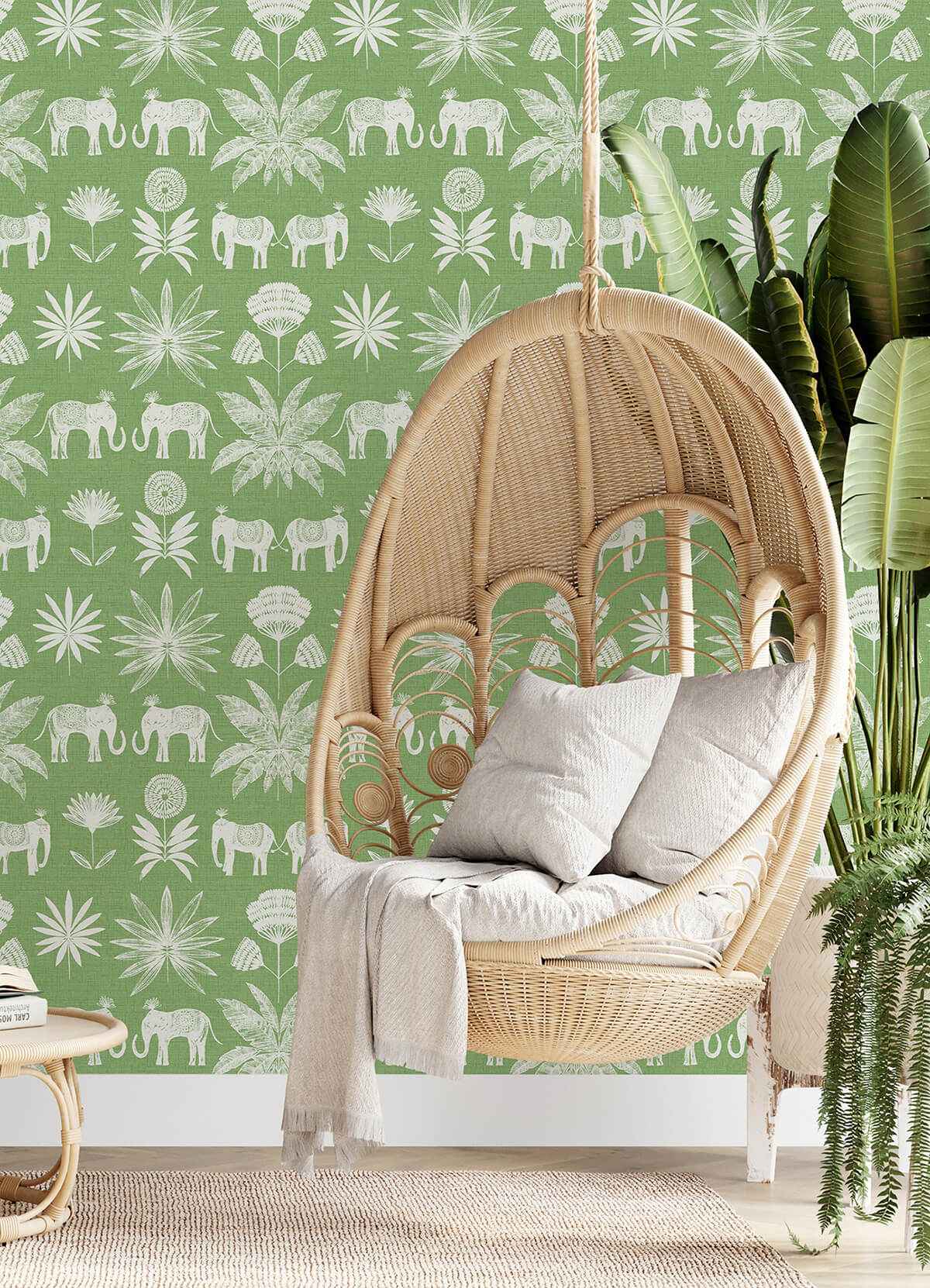 Bazaar Green Elephant Oasis Wallpaper - York Wallcoverings - 4014-26435 - York Wallcoverings Wallpaper