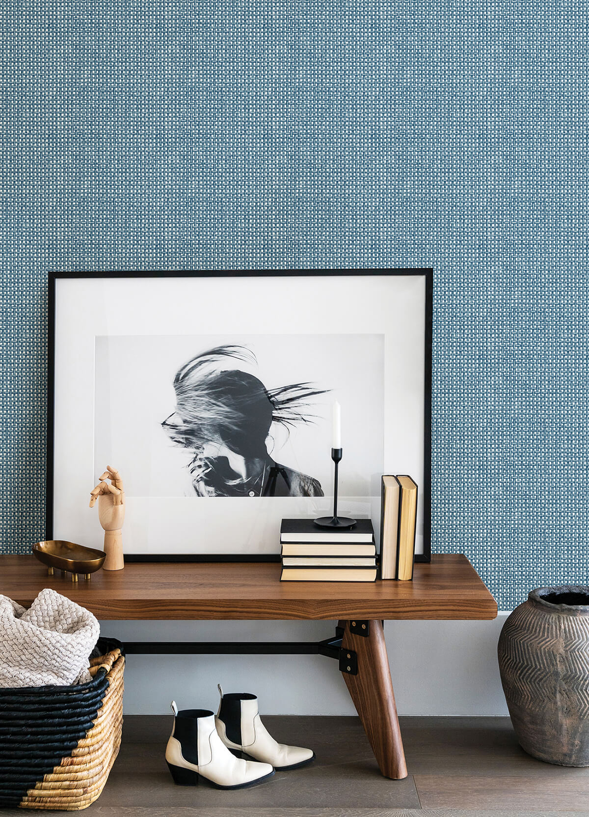 zia-blue-basketweave-wallpaper-york-wallcoverings-4014-26442 - York Wallpaper Wallpaper