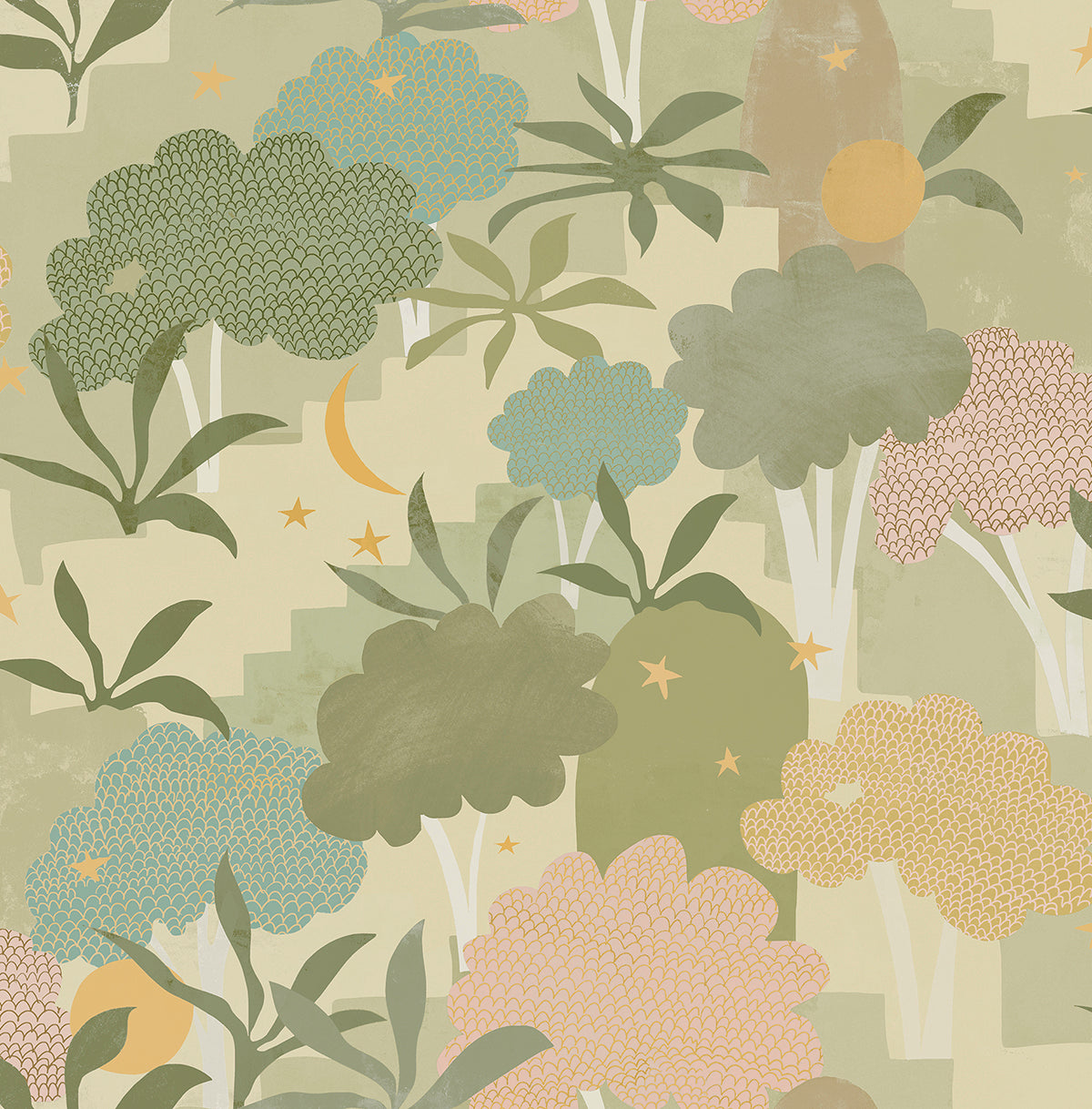 sage-bohemian-walk-tree-peel-and-stick-wallpaper-york-wallcoverings-ahs4713 - York Wallcoverings Wallpaper