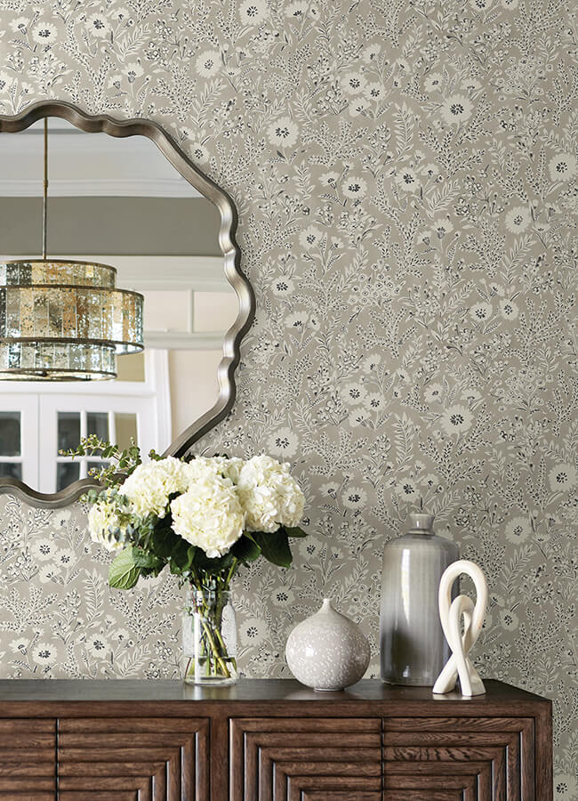 agathon-taupe-floral-wallpaper-york-wallcoverings-4072-70049 - York Wallcoverings Wallpaper