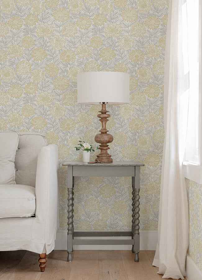 Faustin Yellow Floral Wallpaper - York Wallcoverings - 4072-70048 - York Wallcoverings Wallpaper