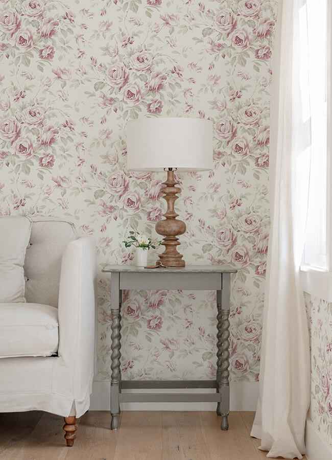 Manon Pink Rose Stitch Wallpaper - York Wallcoverings - 4072-70024 - York Wallcoverings Wallpaper