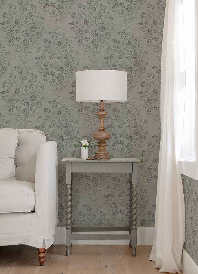 Isidore Grey Scroll Wallpaper - York Wallcoverings - 4072-70008 - York Wallcoverings Wallpaper