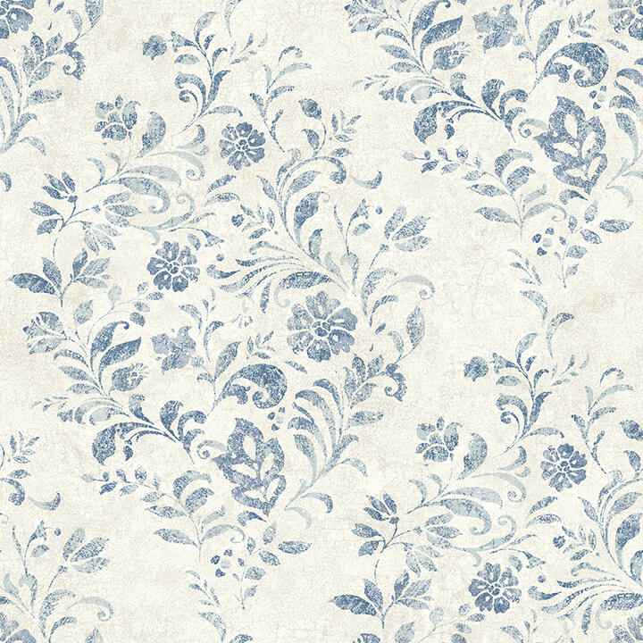 Isidore Blue Scroll Wallpaper - York Wallcoverings - 4072-70006 - York Wallcoverings Wallpaper