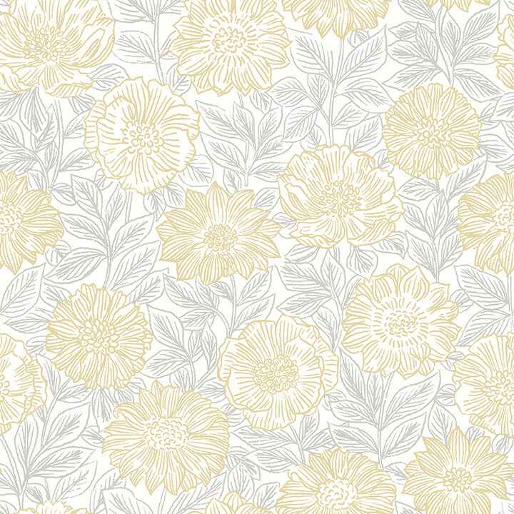 Faustin Yellow Floral Wallpaper - York Wallcoverings - 4072-70048