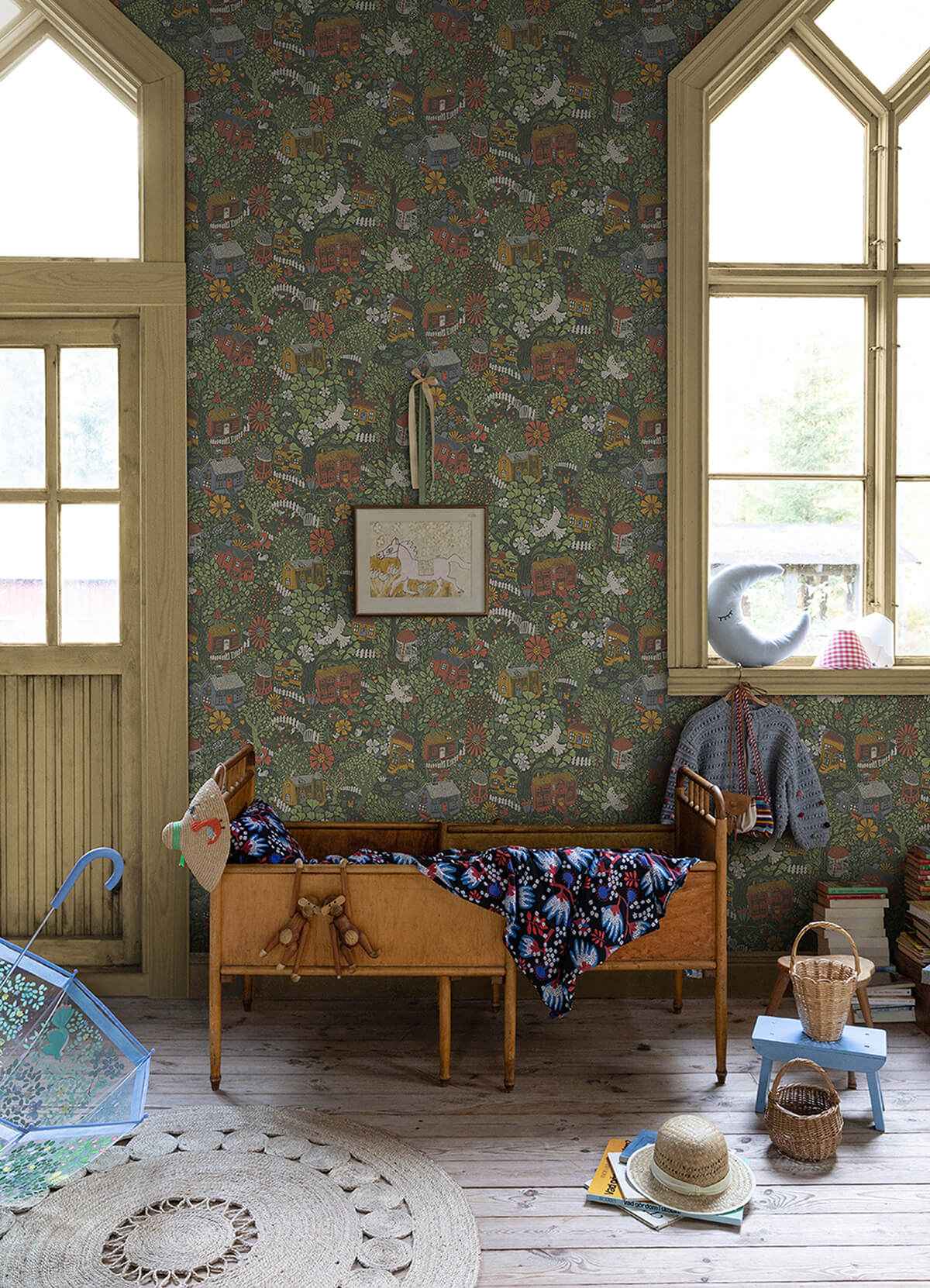 Bygga Bo Green Woodland Village Wallpaper - York Wallcoverings - 4111-63003 - York Wallcoverings Wallpaper