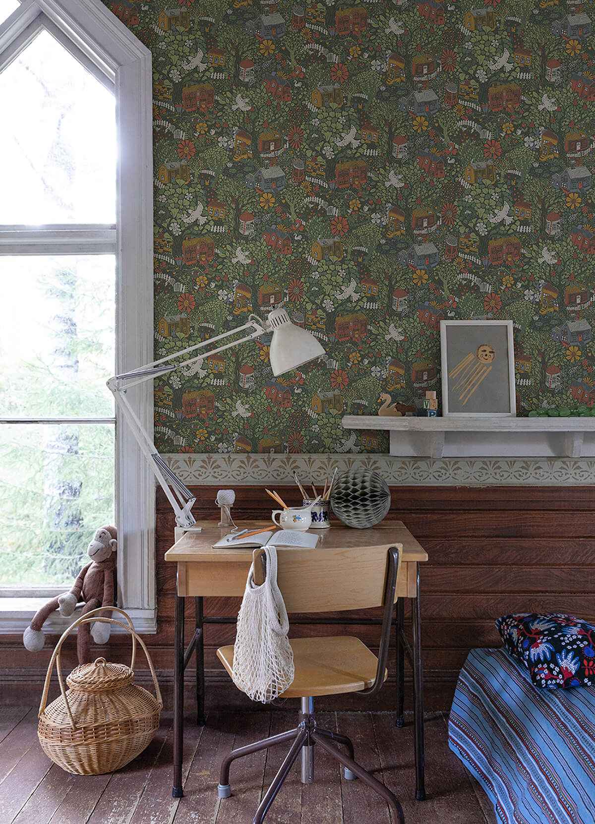 Bygga Bo Green Woodland Village Wallpaper - York Wallcoverings - 4111-63003 - York Wallcoverings Wallpaper