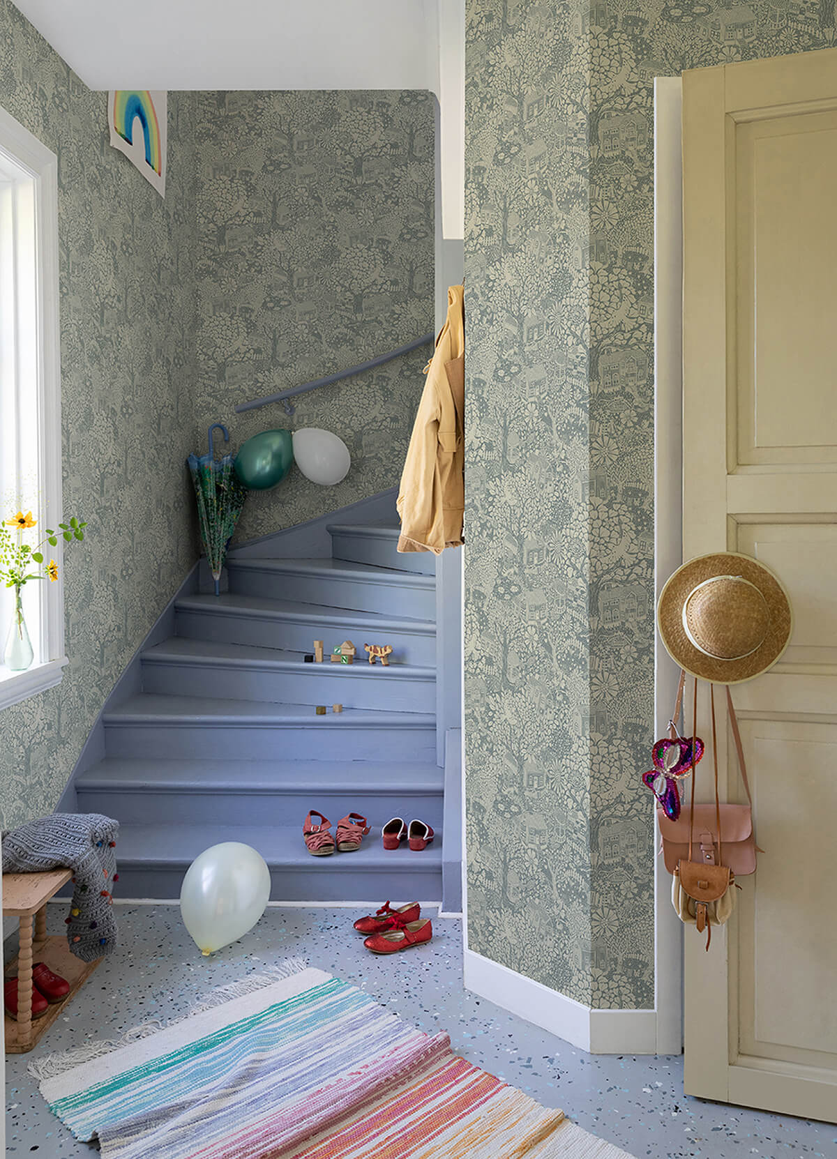bygga-bo-blue-woodland-village-wallpaper-york-wallcoverings-4111-63005 - York Wallcoverings Wallpaper