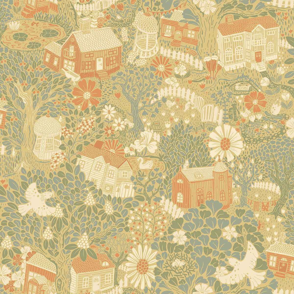 Bygga Bo Butter Woodland Village Wallpaper - York Wallcoverings - 4111-63002