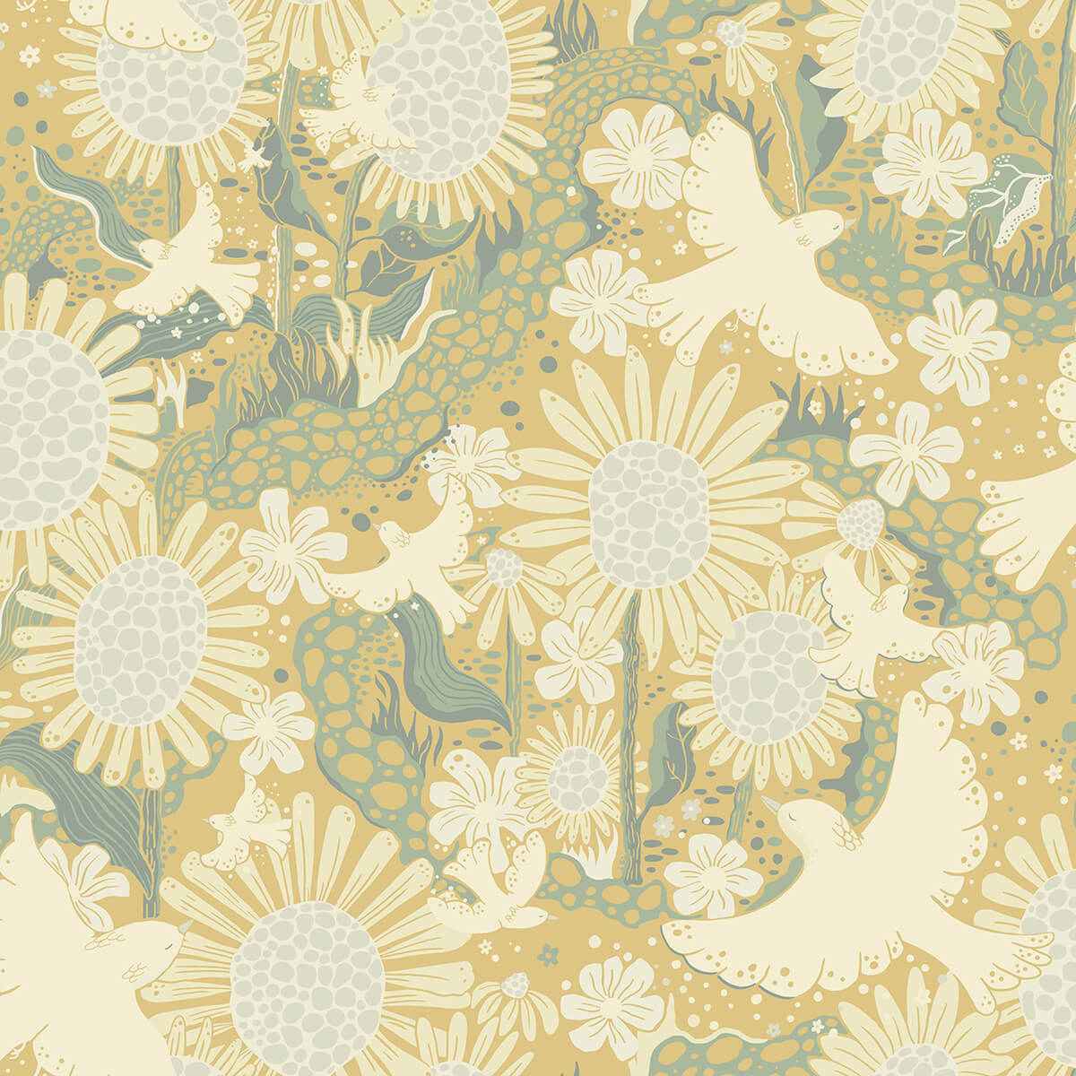 Drömma Butter Songbirds and Sunflowers Wallpaper - York Wallcoverings - 4111-63010 - York Wallcoverings Wallpaper