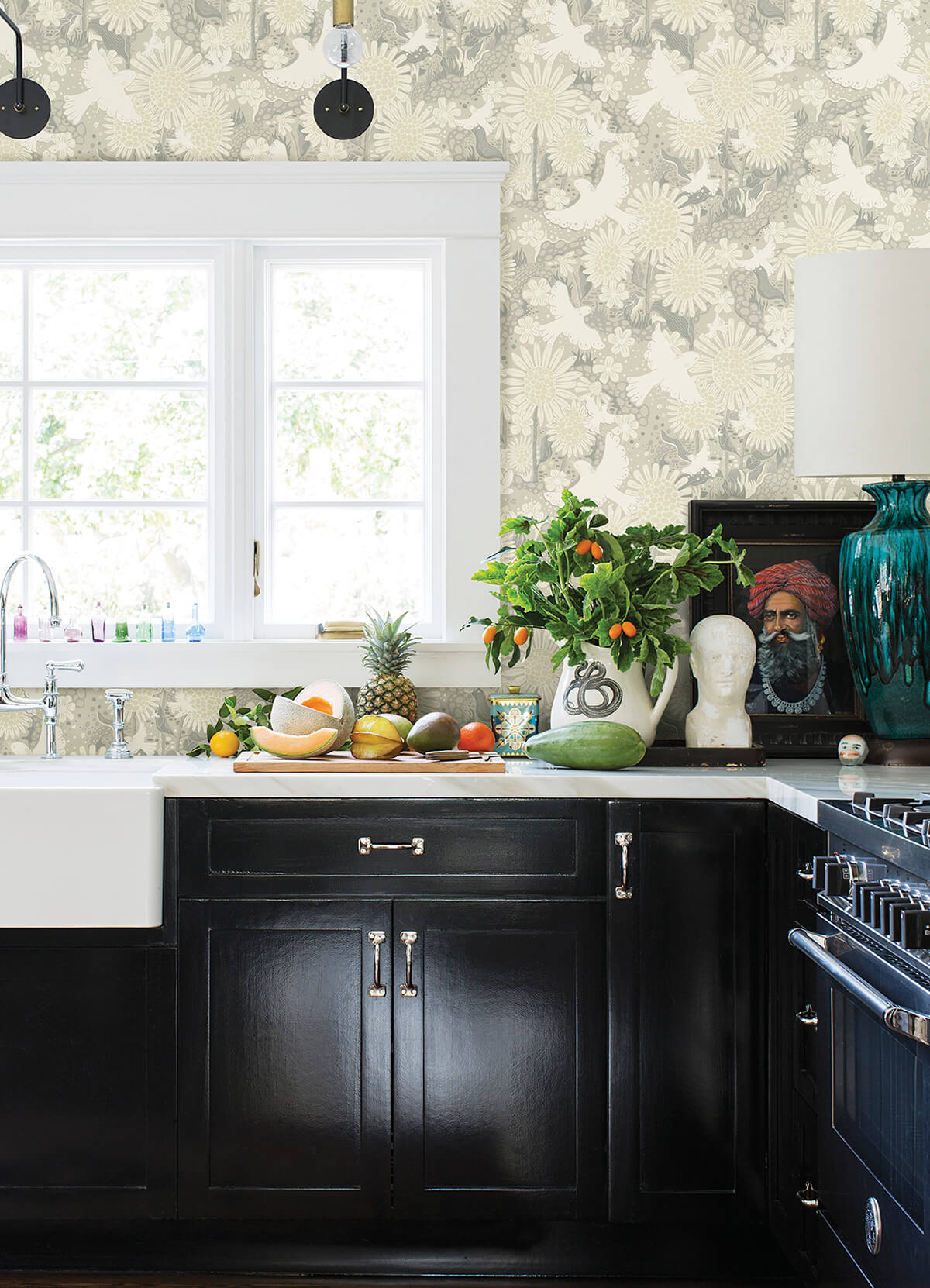 drmma-light-grey-songbirds-and-sunflowers-wallpaper-york-wallcoverings-4111-63011 - York Wallcoverings Wallpaper