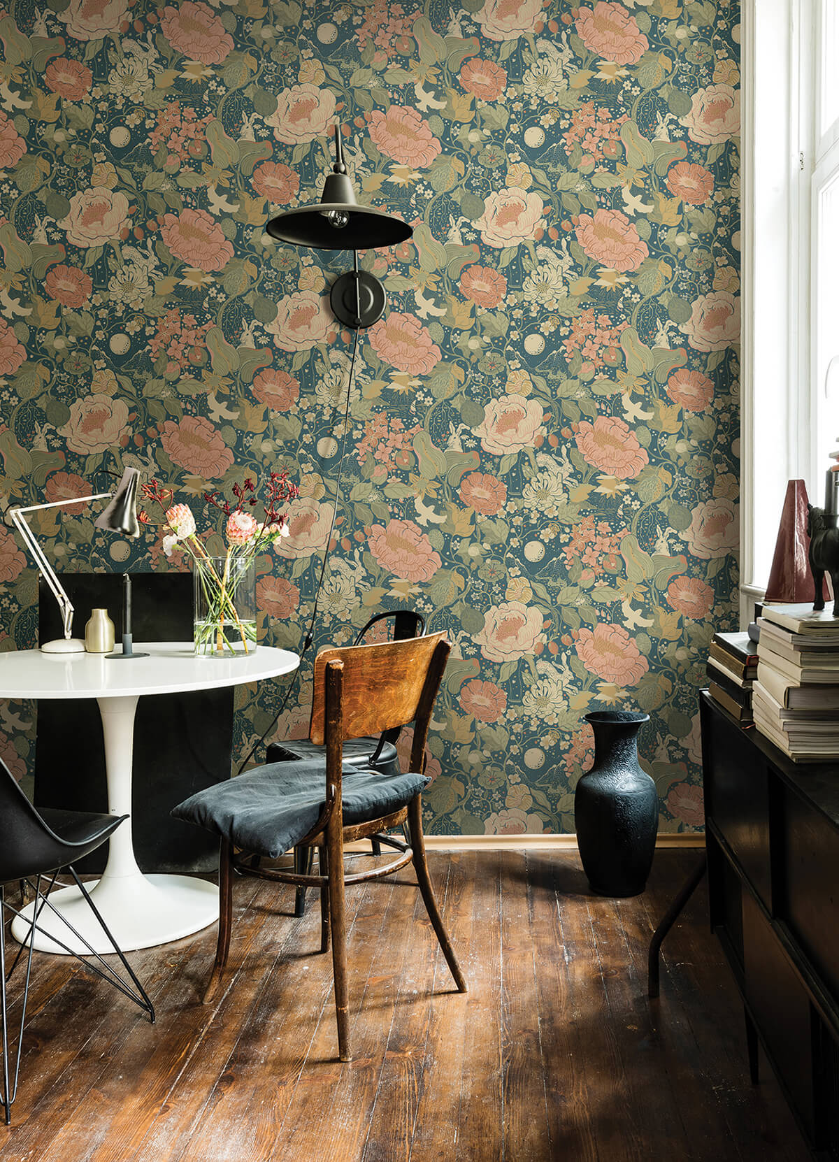 vxa-teal-rabbits-rosehips-wallpaper-york-wallcoverings-4111-63013 - York Wallcoverings Wallpaper
