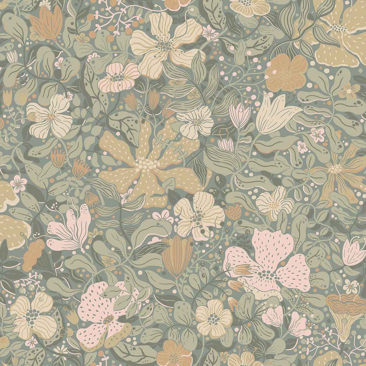 Midsommar Grey Floral Medley Wallpaper - York Wallcoverings - 4111-63020