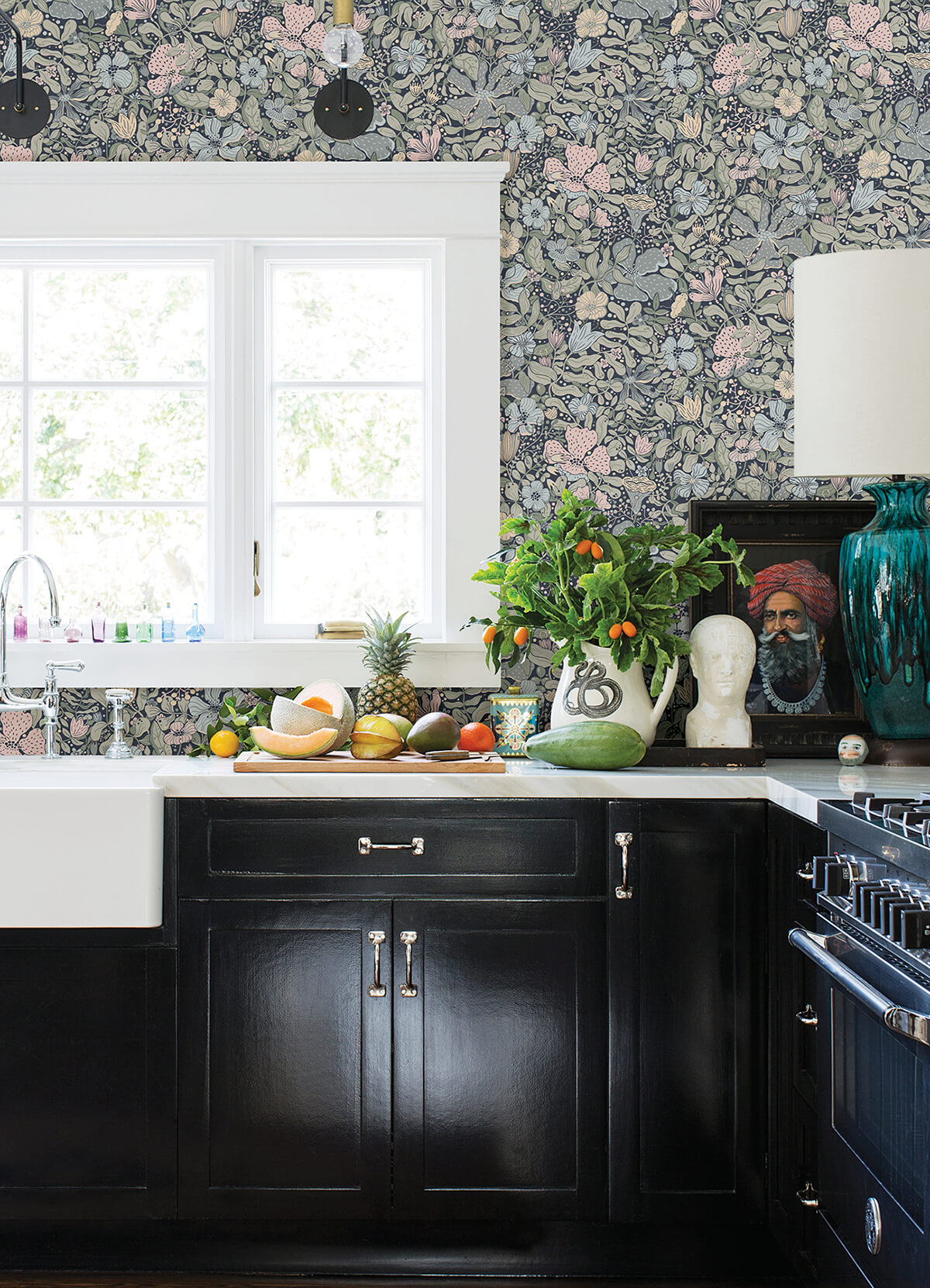 midsommar-dark-blue-floral-medley-wallpaper-york-wallcoverings-4111-63021 - York Wallcoverings Wallpaper
