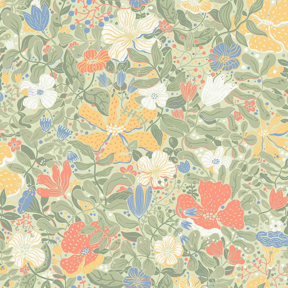 Midsommar Sage Floral Medley Wallpaper - York Wallcoverings - 4111-63018 - York Wallcoverings Wallpaper